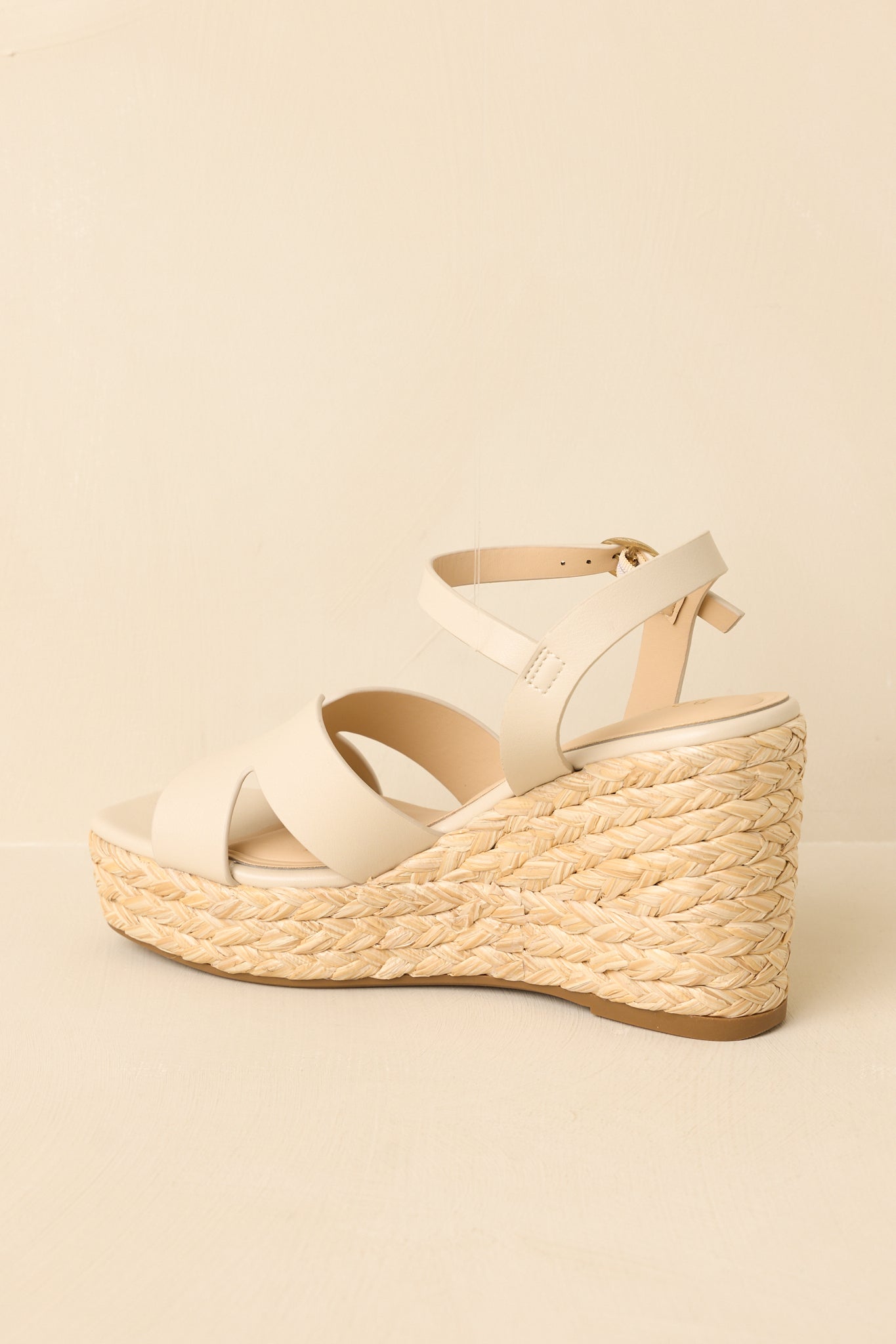 Glow With Every Step Ivory Faux Leather Espadrille Wedge Sandals