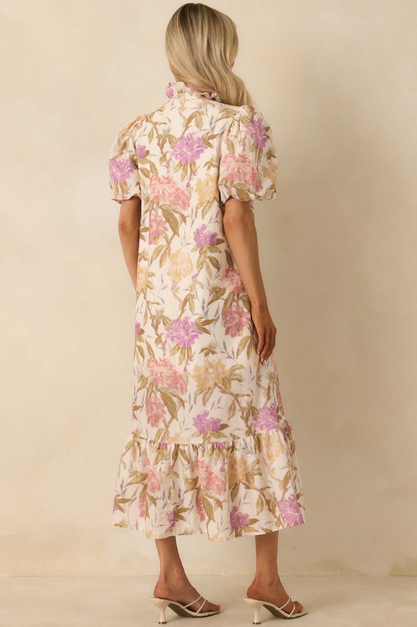Just Can't Help Yourself Ivory Multi Floral Print Cotton Puff Sleeve Maxi Dress