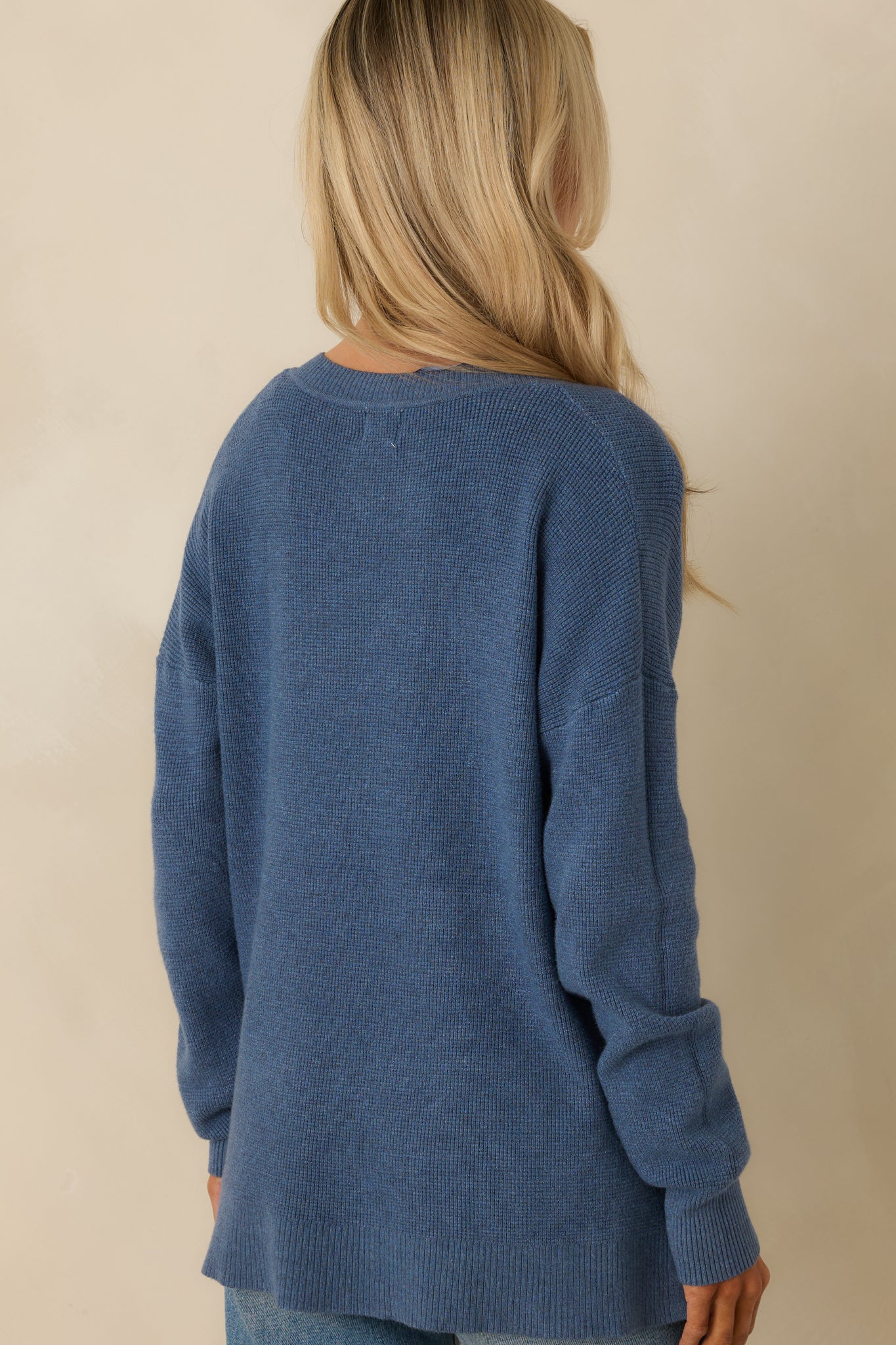 Cozy Afternoon Heather Blue V-Neck Sweater