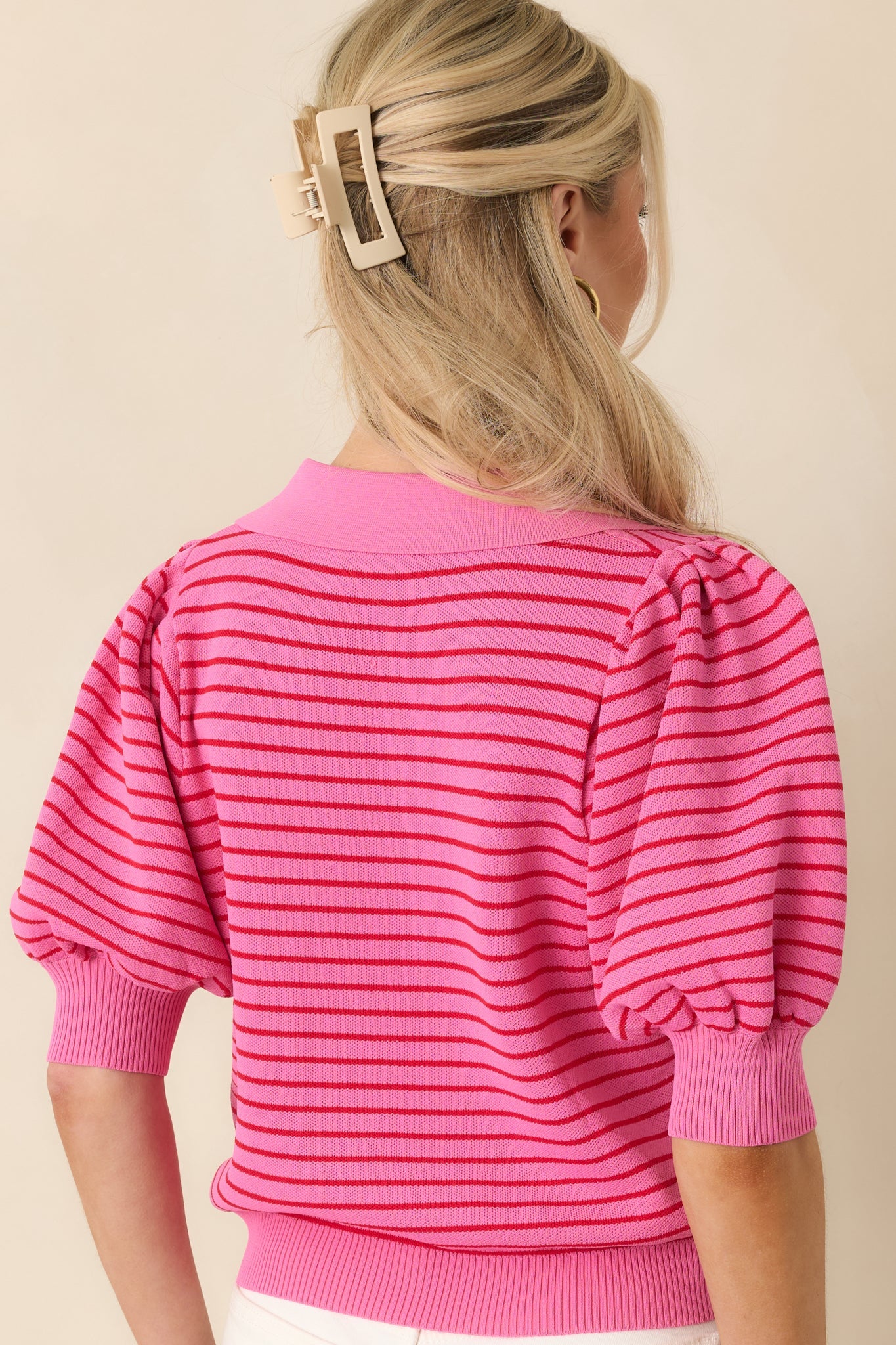 Plans After Work Pink Stripe Knit Polo Top