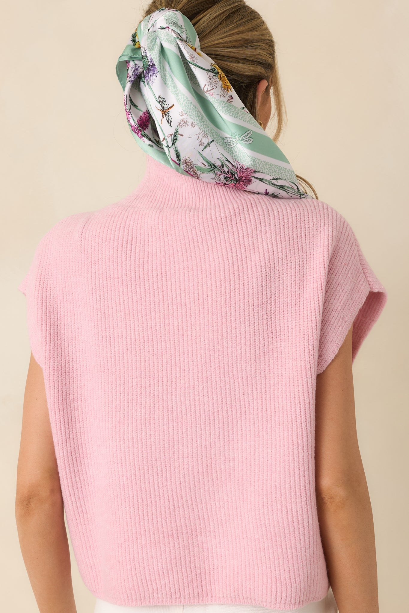 Cool Intentions Light Pink Ribbed Knit Mockneck Cap Sleeve Sweater