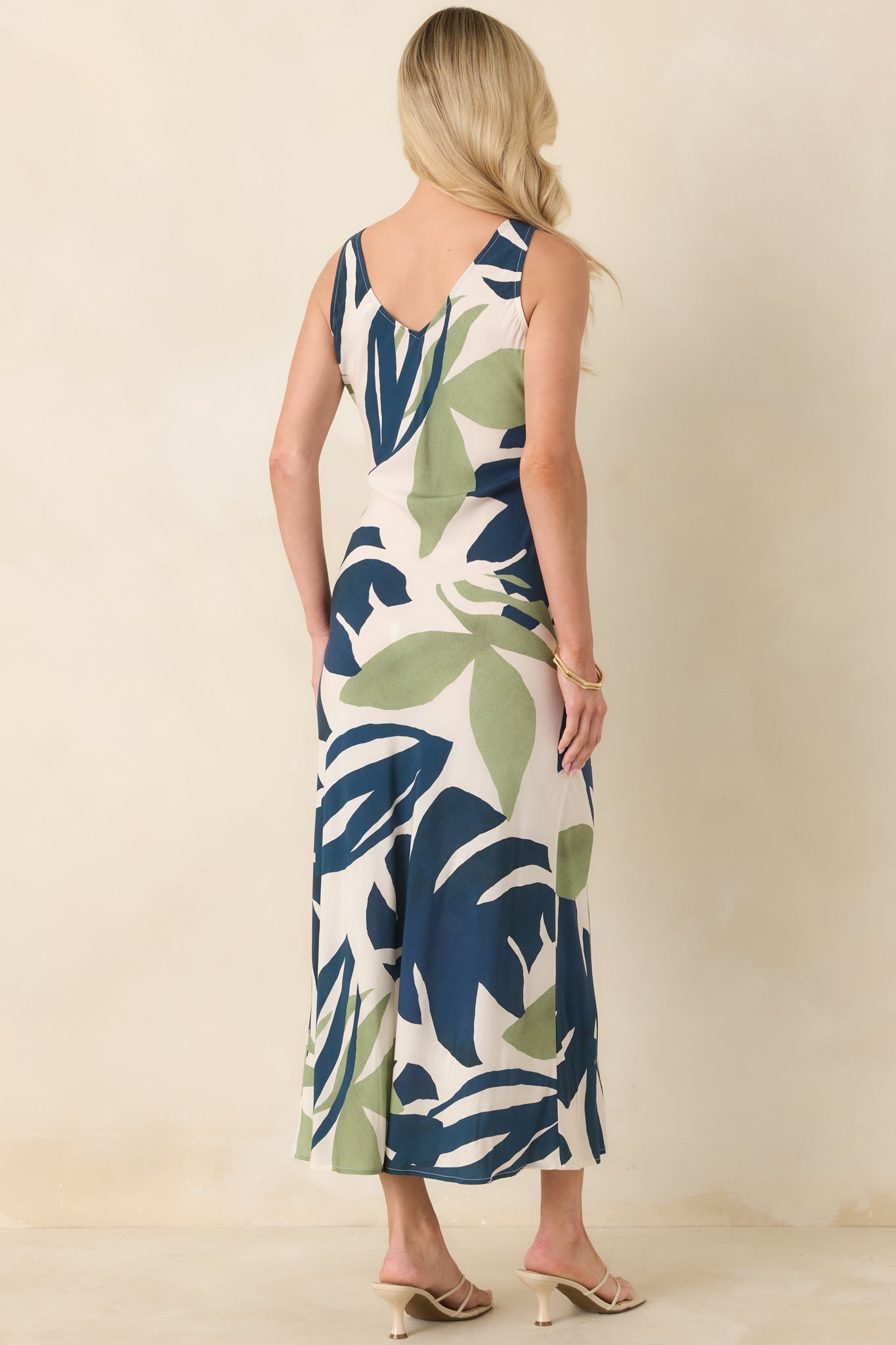 MINKPINK Azure Green & Blue Palm Leaves Key Hole Midi Dress