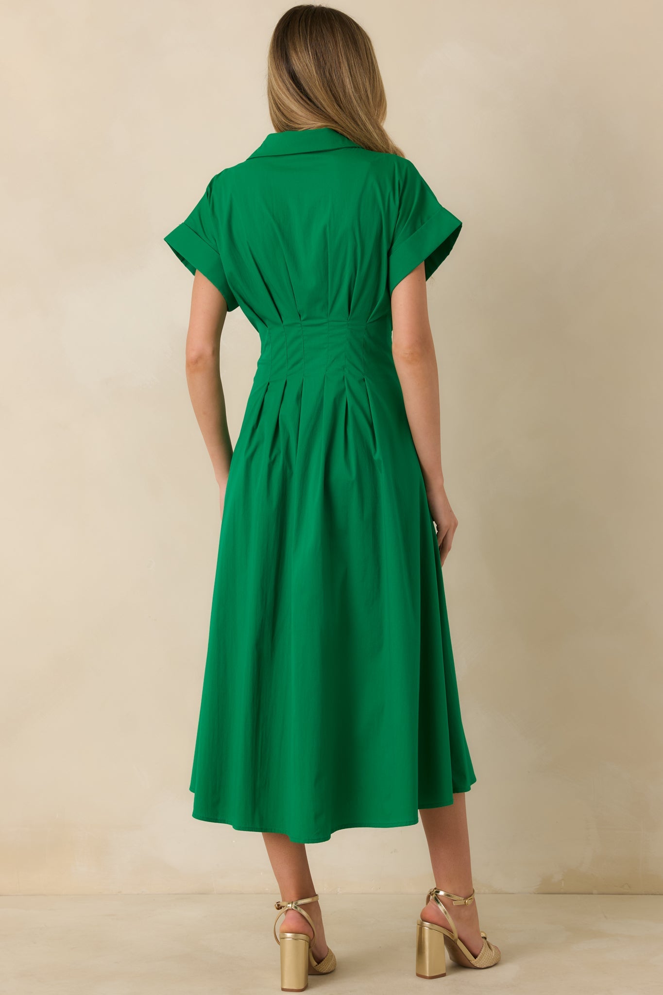 Right Where You're Meant to Be Green Belted Button Front Midi Dress