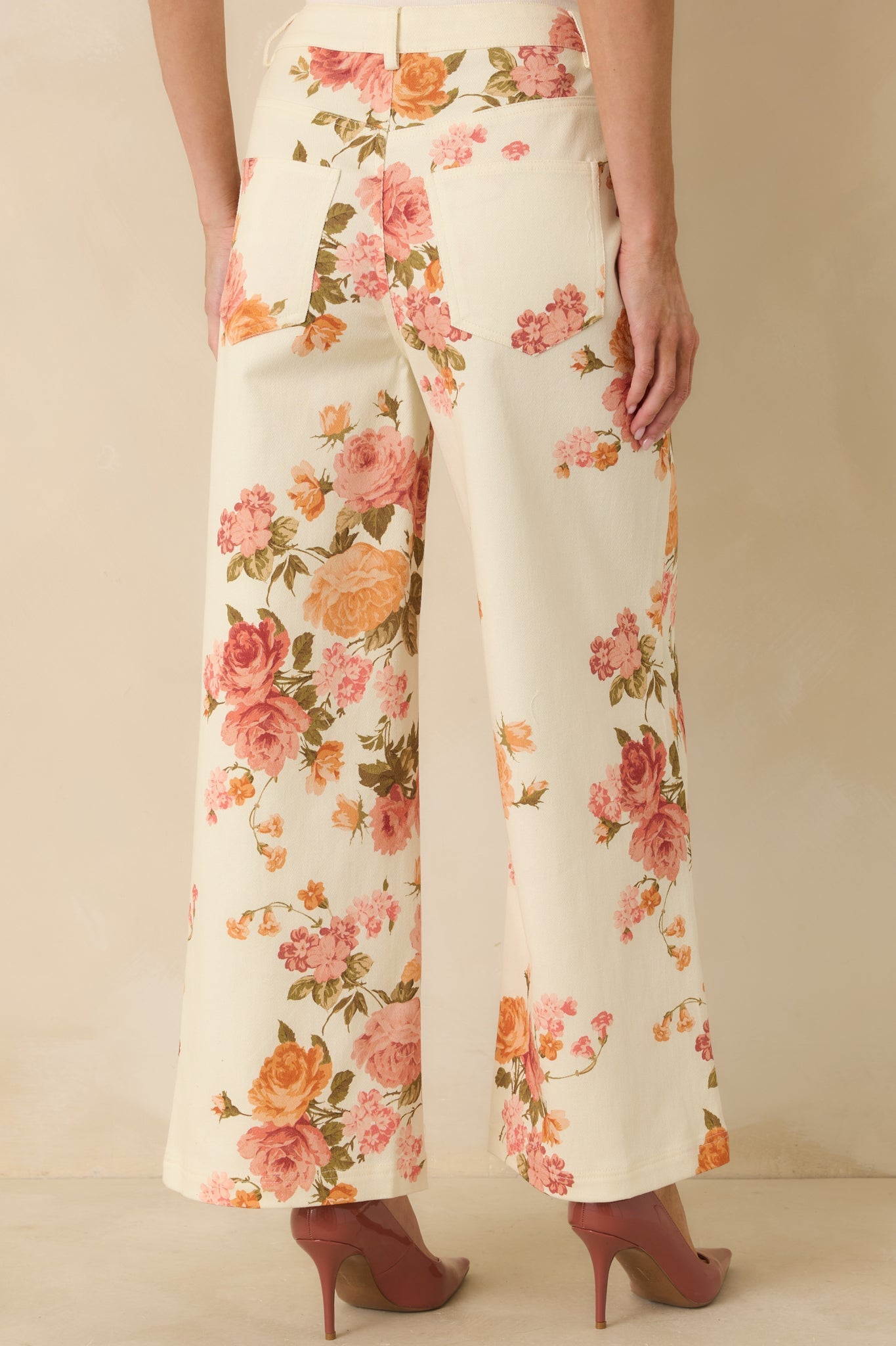 Grace in Motion Pink Floral Print Cotton Wide Leg Pants