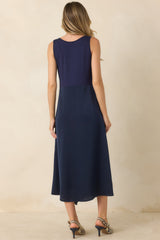 Easy Confidence Navy Knit & Satin Sleeveless Midi Dress