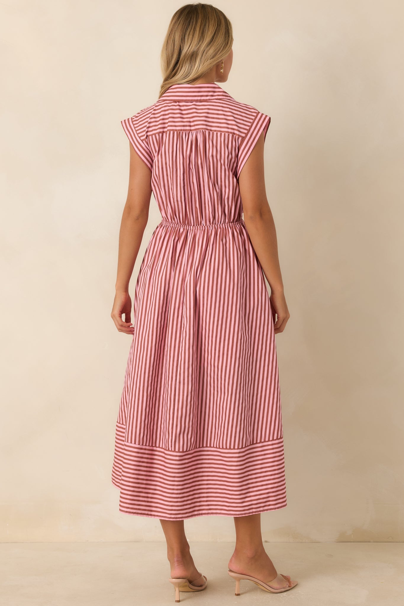 Lunch on the Riviera Pink Stripe Cotton Midi Dress
