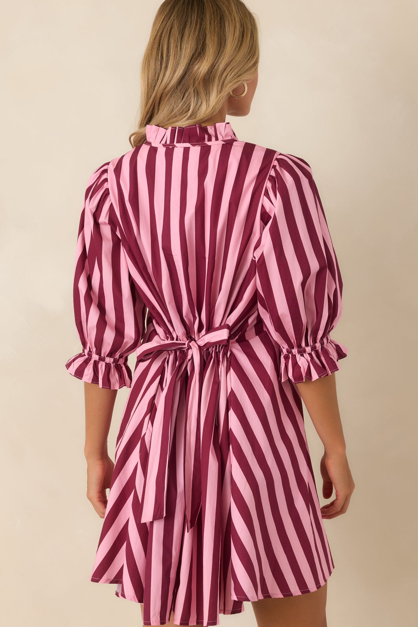 Here's the Plan Pink & Wine Stripe Cotton Mini Shift Dress