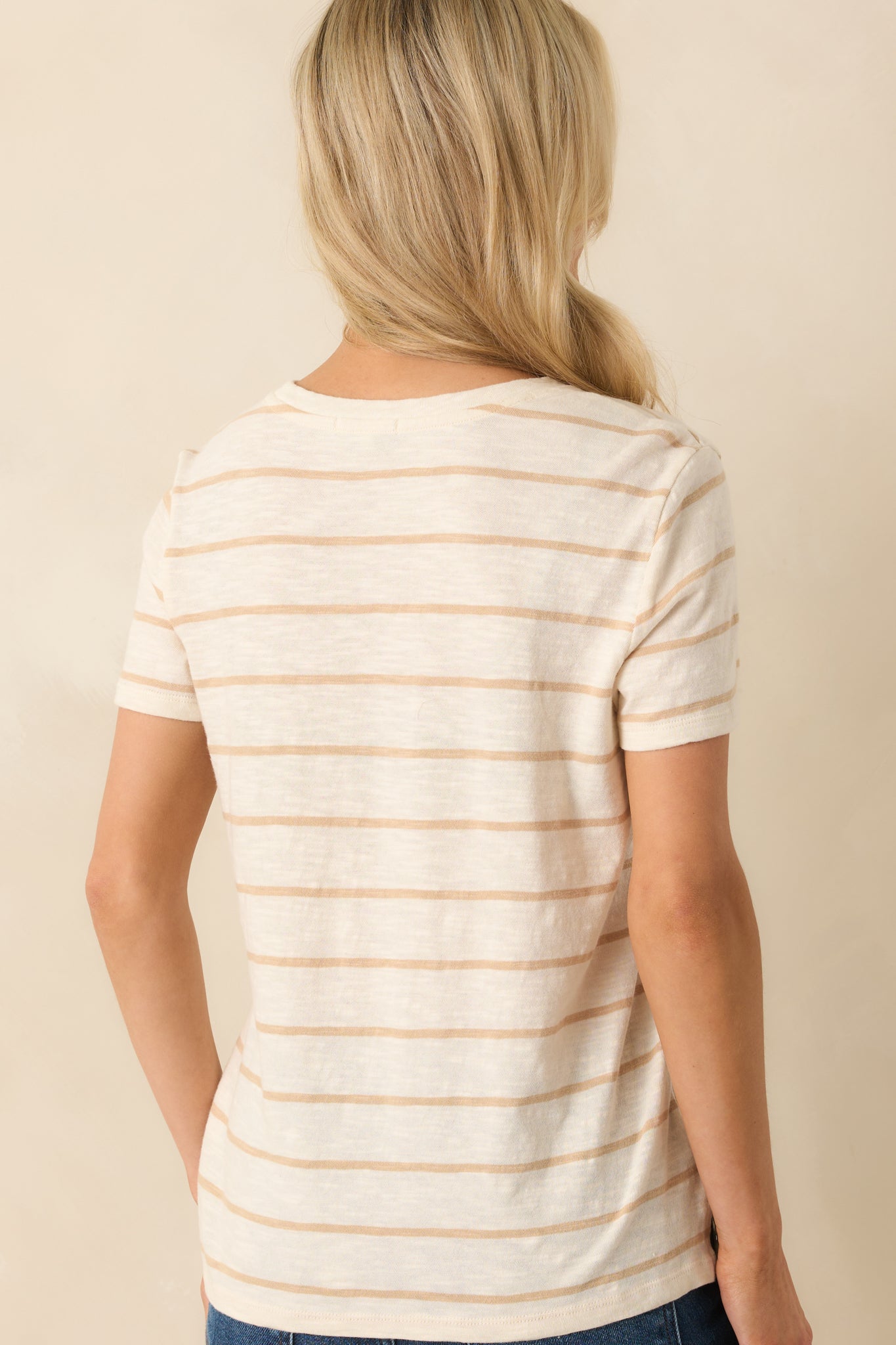 Z Supply Beige Stripe Cotton Foundation Premium Tee