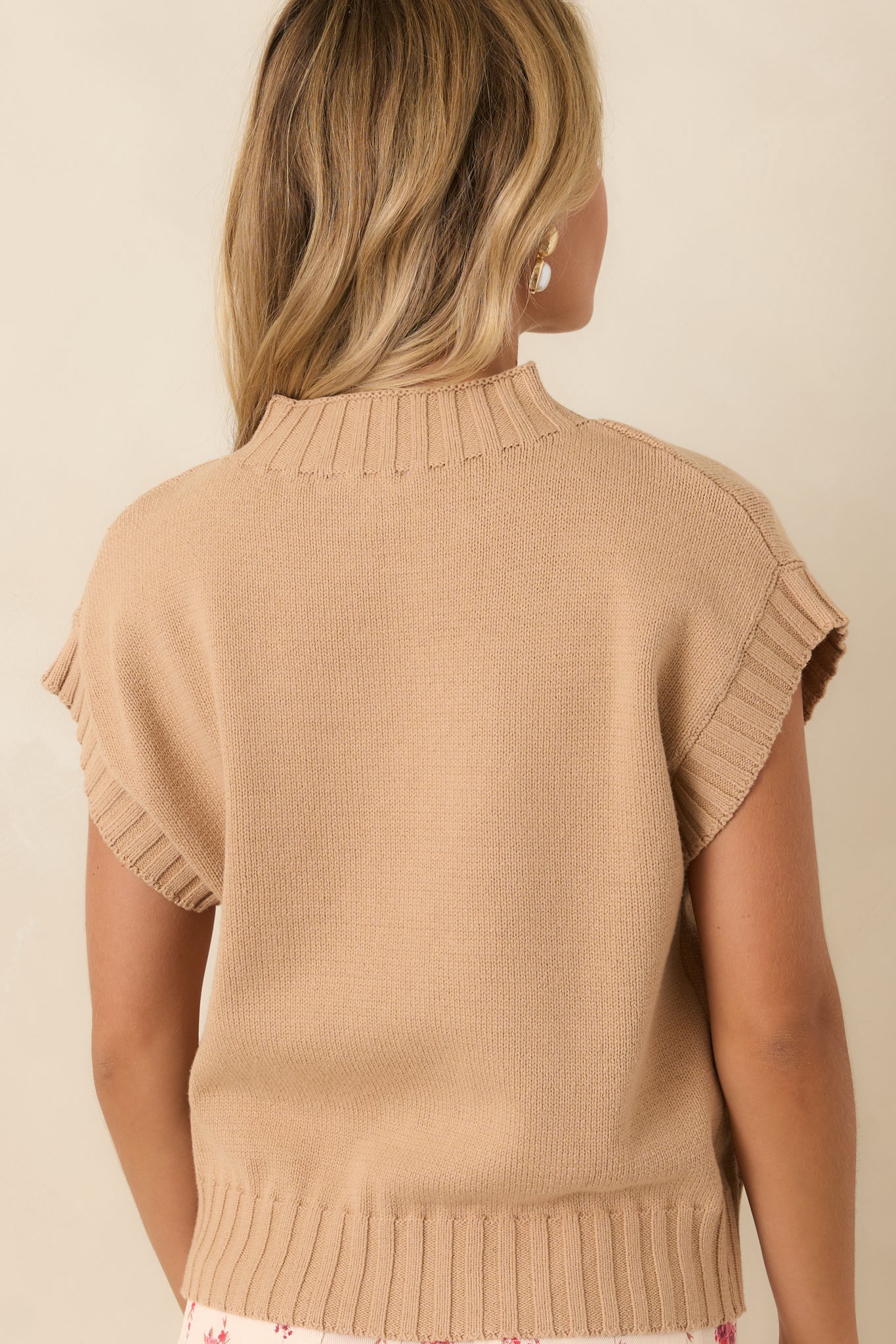 Easy to Adore Tan Knit Short Sleeve Mock Neck Sweater