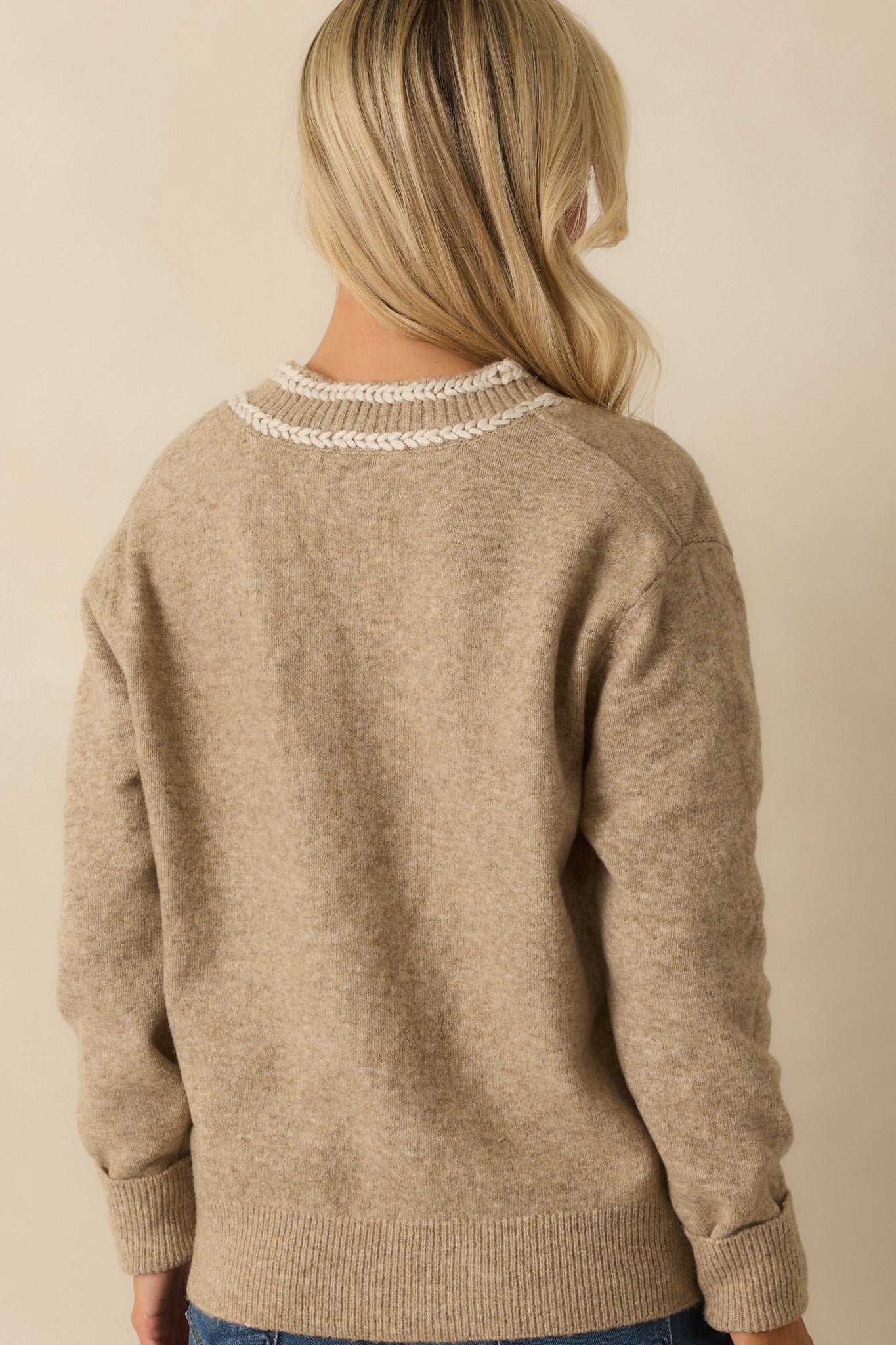 Let's Be Real About It Tan Ribbed Knit V-Neck Sweater