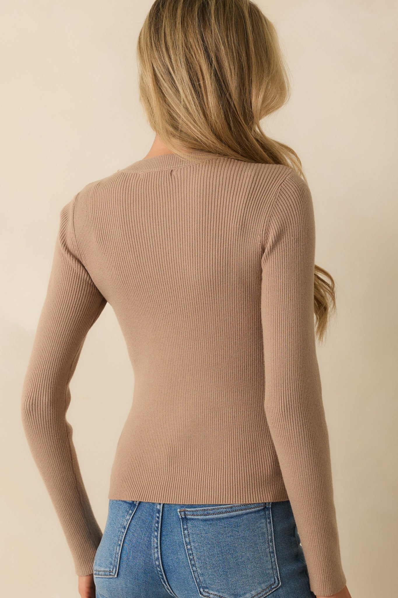 The Way It Used To Be Taupe Ribbed Knit Long Sleeve Sweater