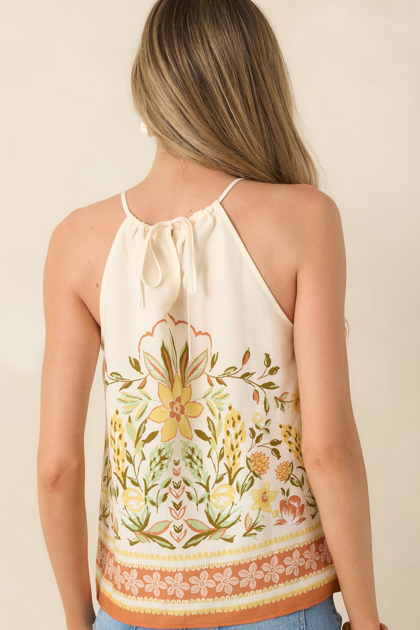 Sunny Side of Life Terracotta Orange Multi Floral Print Tie-Back Top