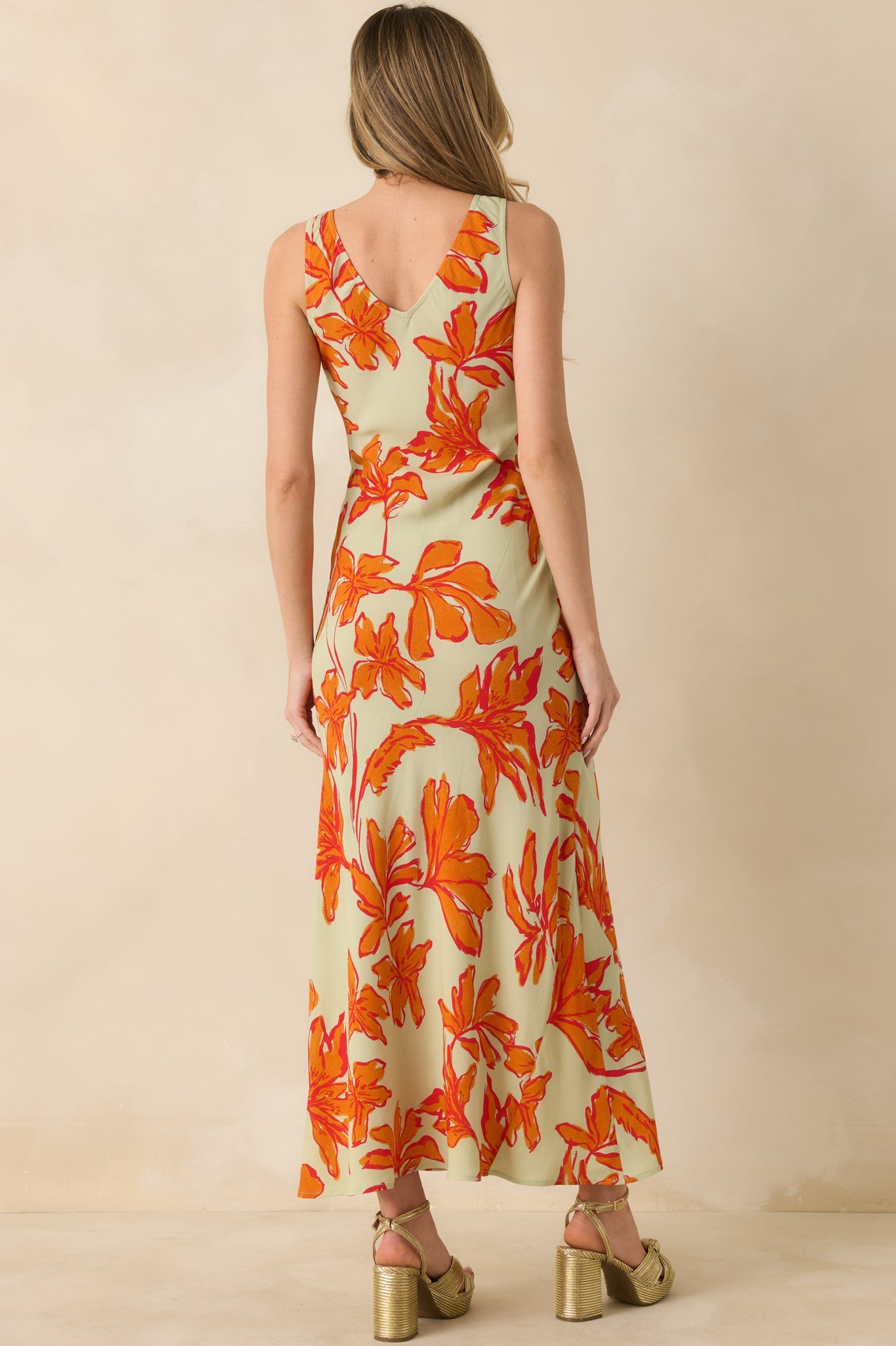 MINKPINK Estelle Green & Orange Floral Print Keyhole Maxi Dress