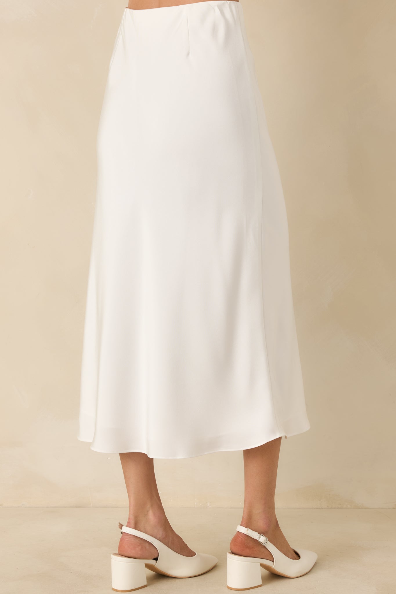 Come Closer White Satin-Finish Midi Skirt