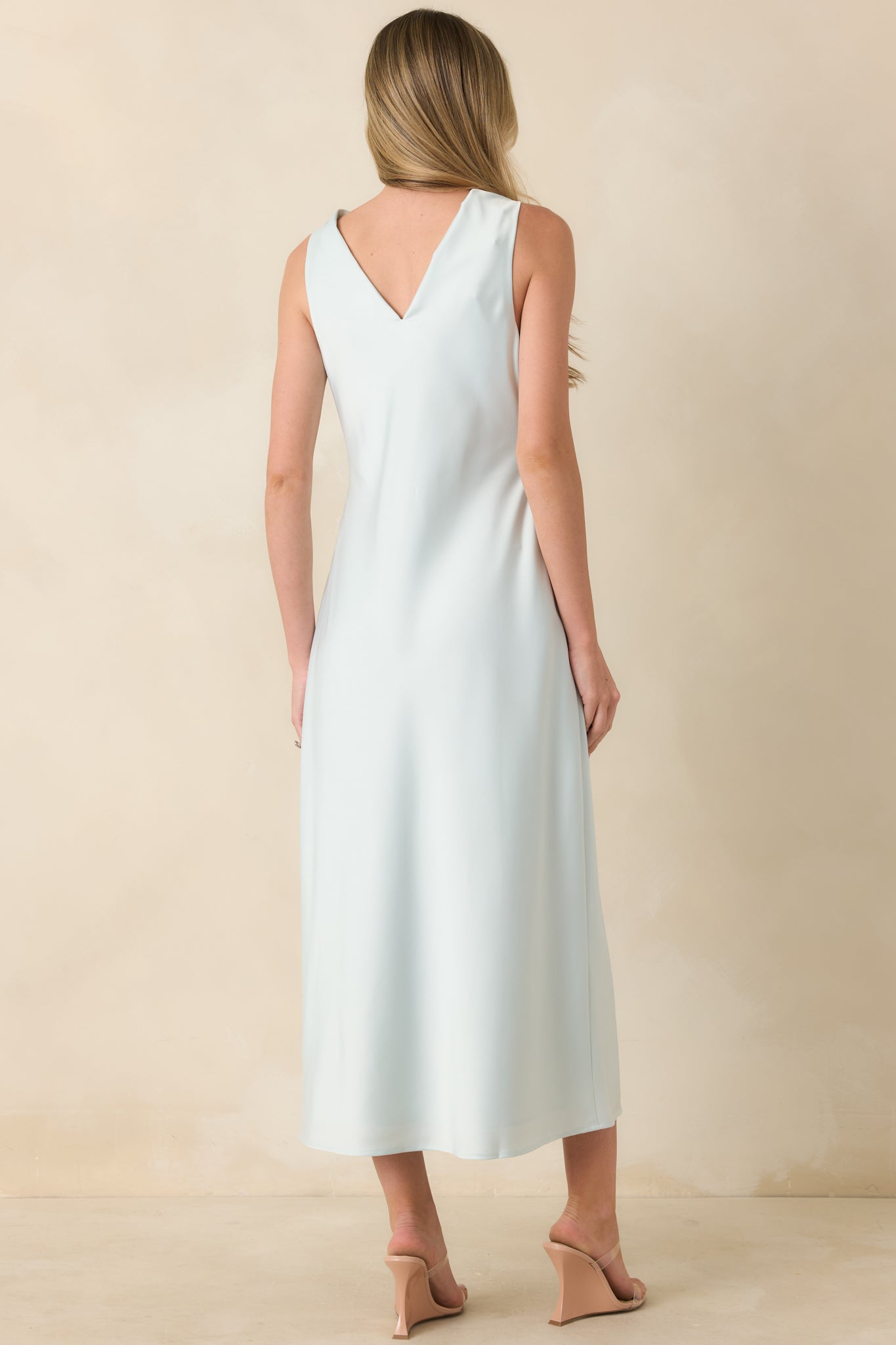 The Moment Is Ours Sky Blue Satin Finish Midi Dress