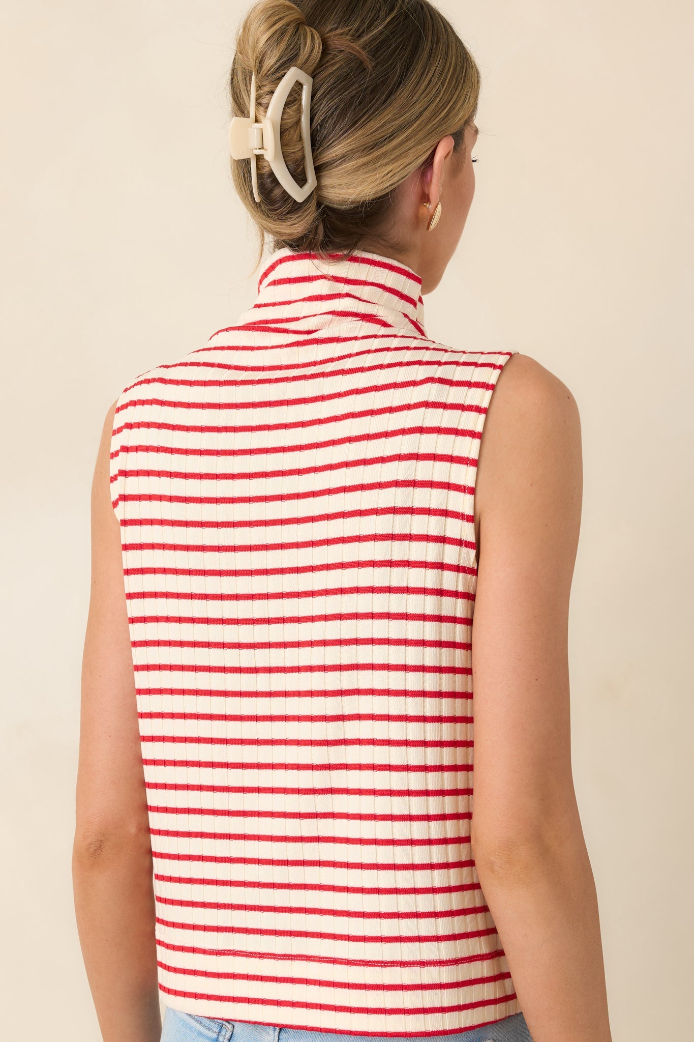 Keep It In Line Red Stripe Mockneck Sleeveless Top