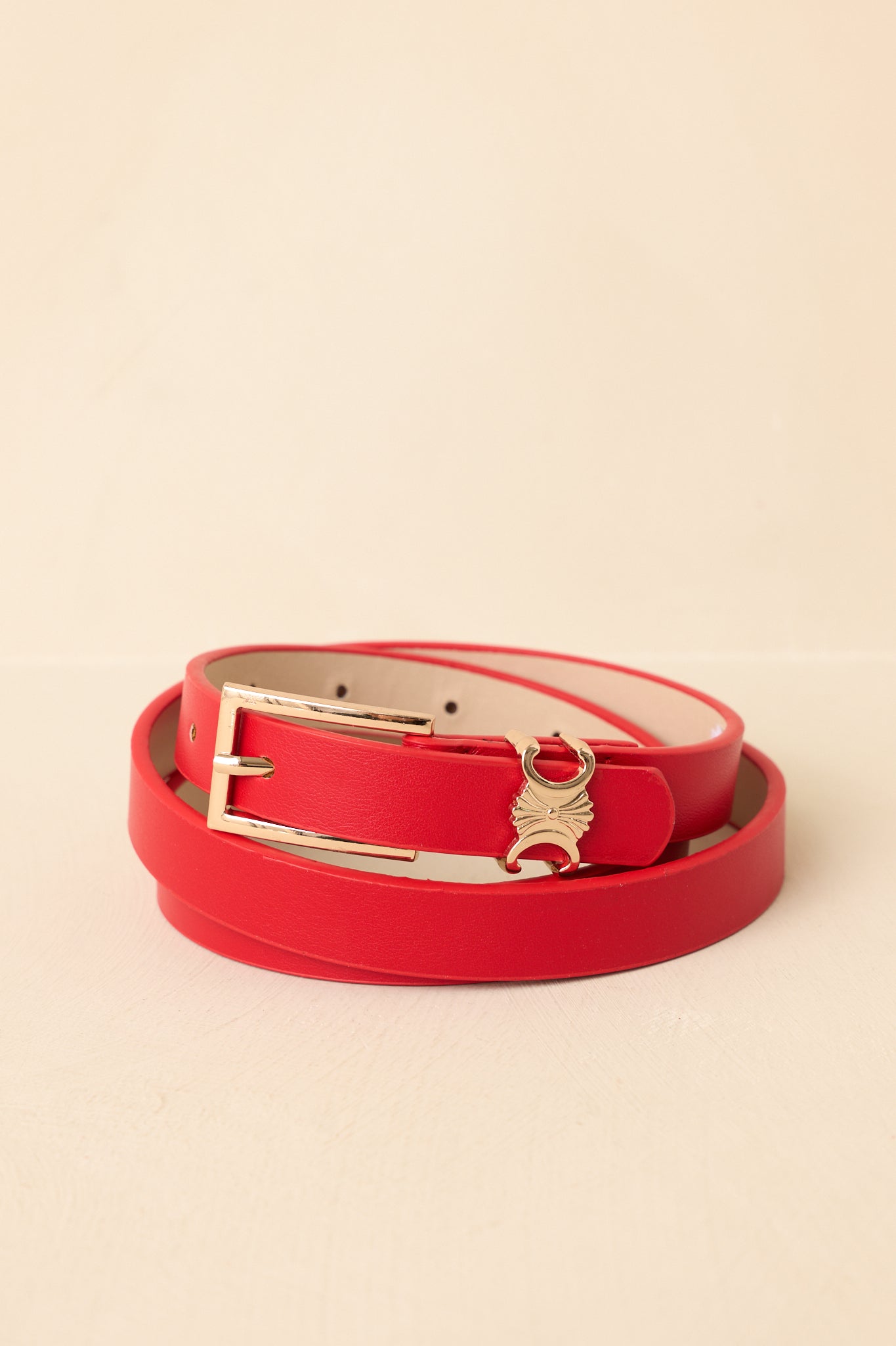 Polished & Poised Red Faux Leather Gold Accent Slim Belt