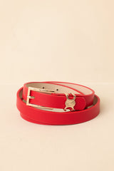 Polished & Poised Red Faux Leather Gold Accent Slim Belt