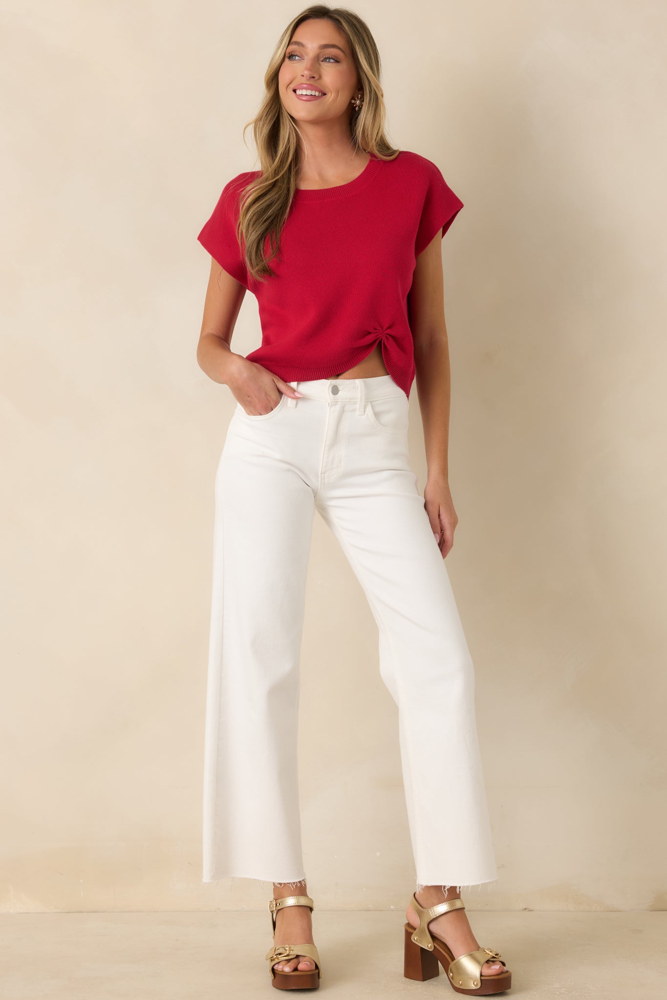 All Pulled Together Red Knit Sweater