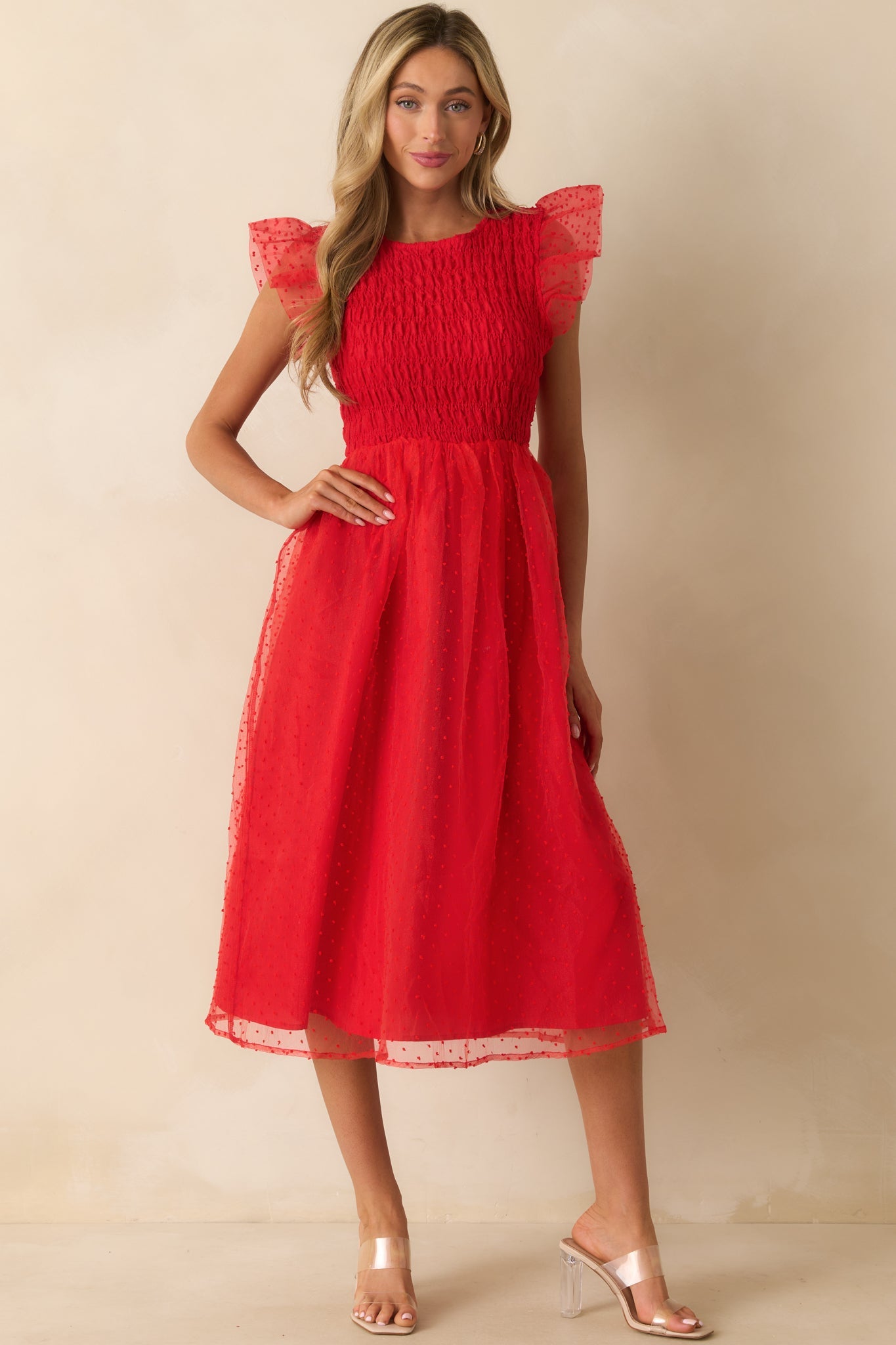 Heart On Fire Red Polka Dot Midi Dress