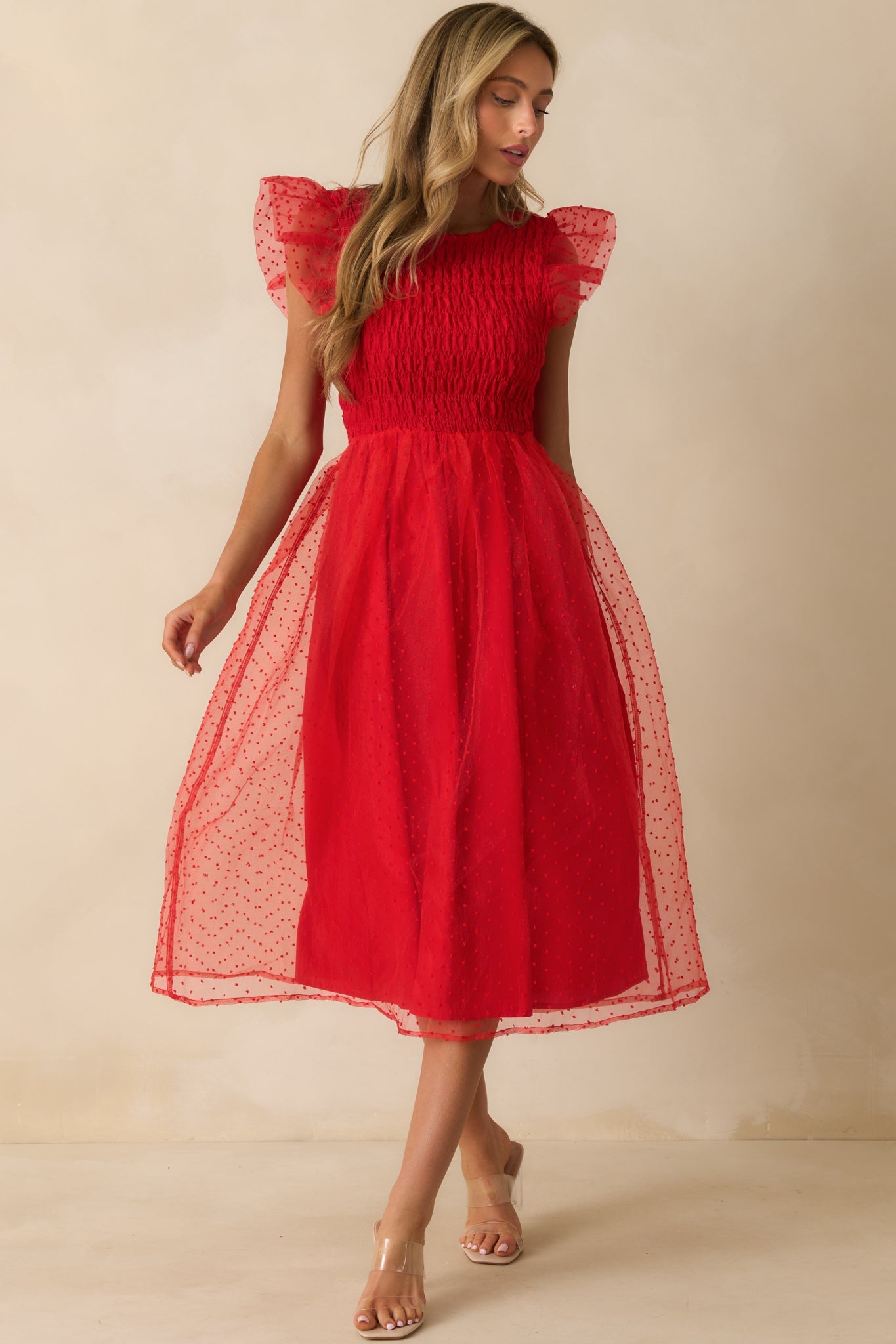 Heart On Fire Red Polka Dot Midi Dress