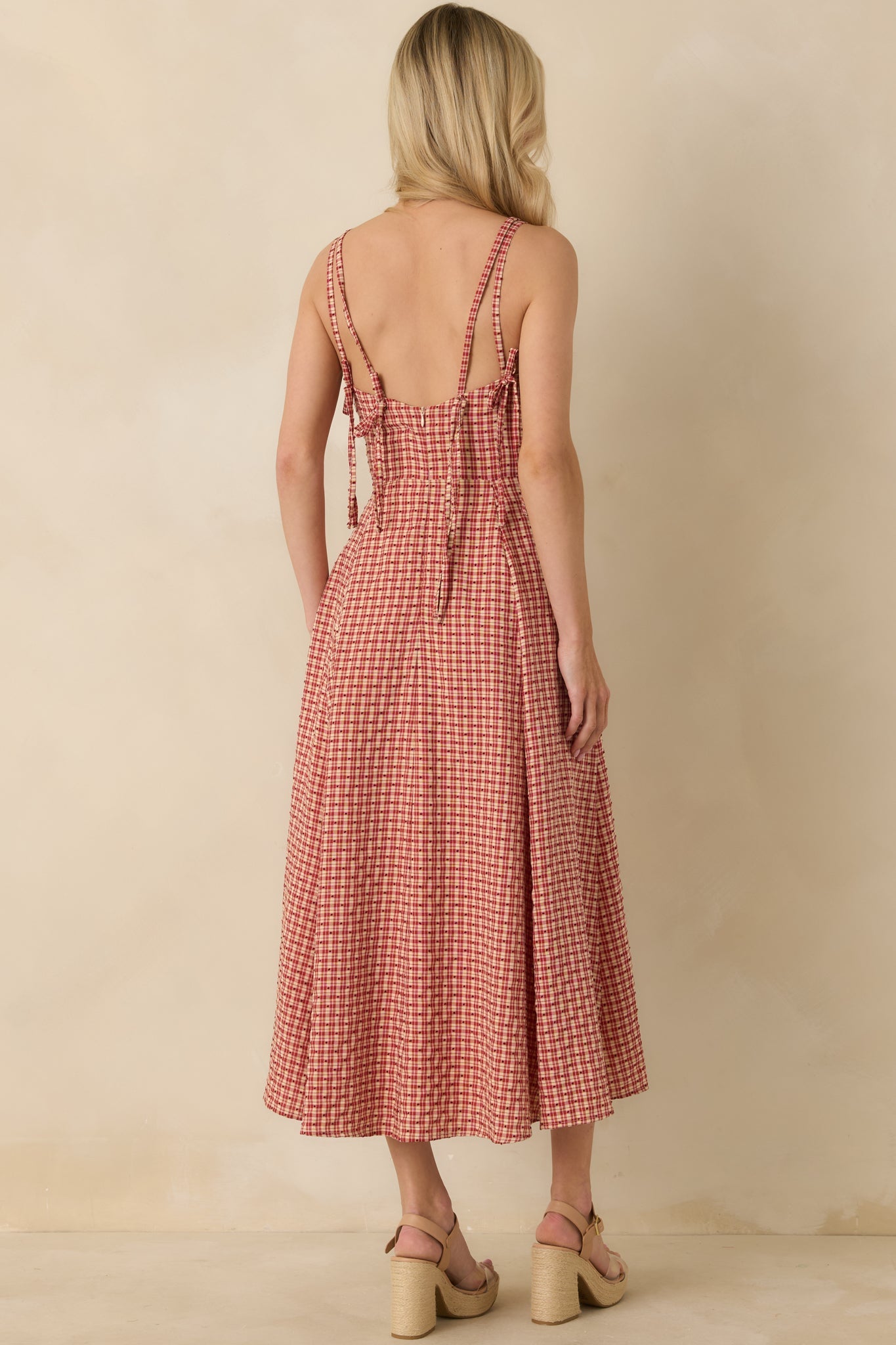 So Much To Say Red Gingham Polka Dot Sleeveless Maxi Dress