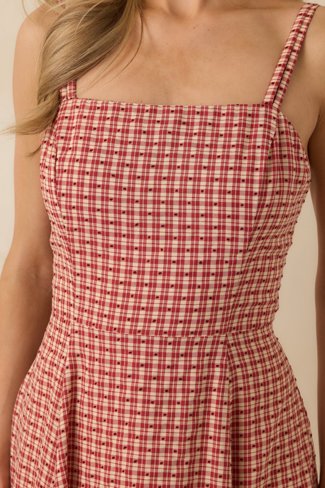 So Much To Say Red Gingham Polka Dot Sleeveless Maxi Dress