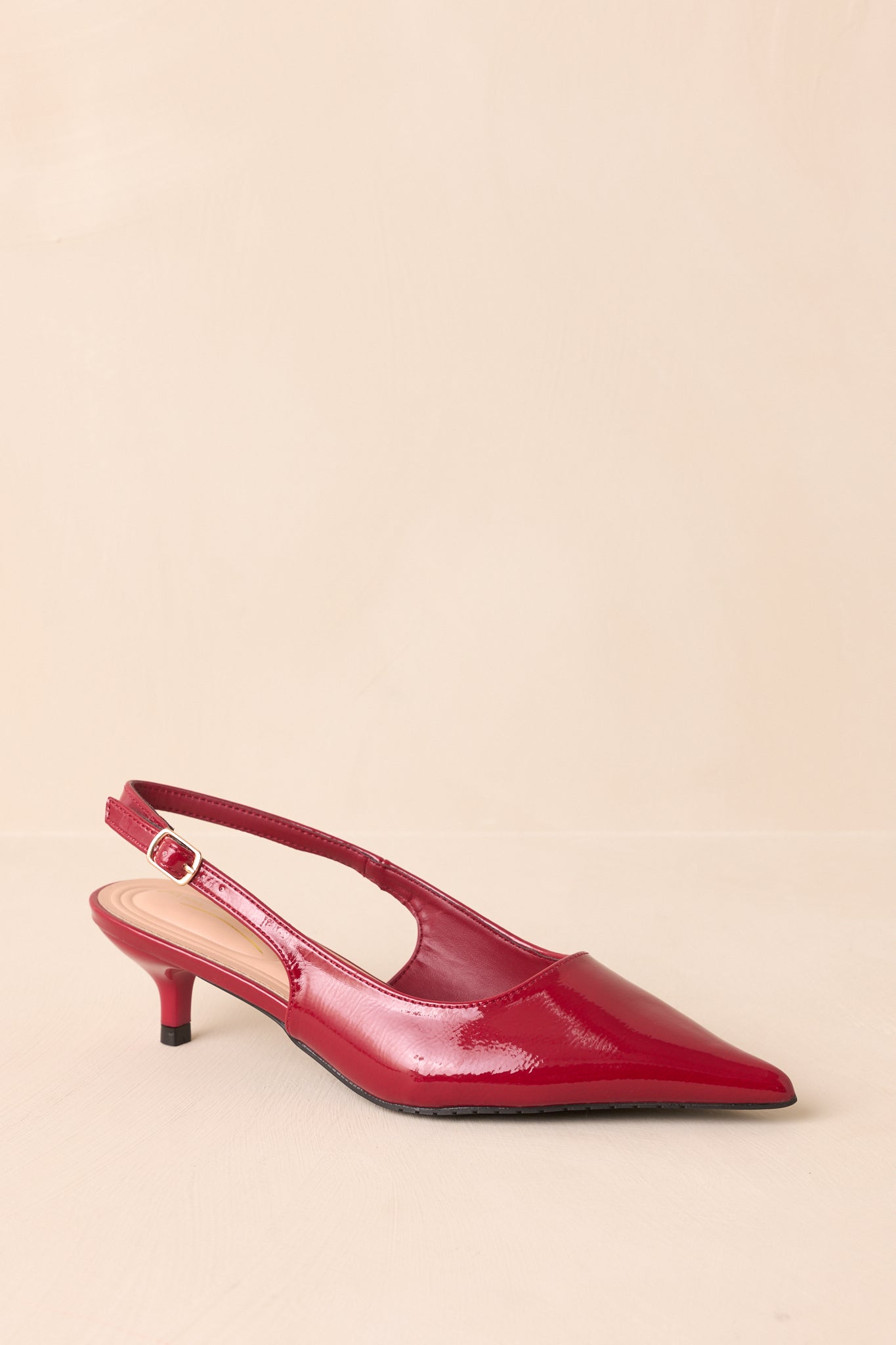 Meant To Be Me Red Patent Pointed-Toe Slingback Kitten Heels