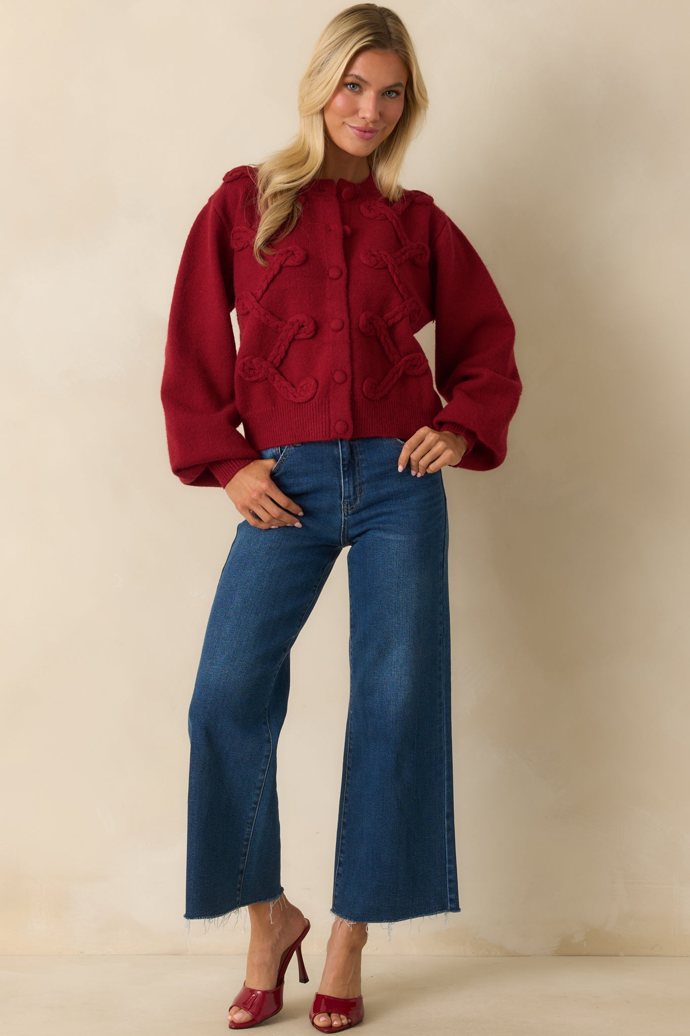 Well Within Reach Red Knit Button Up Cardigan