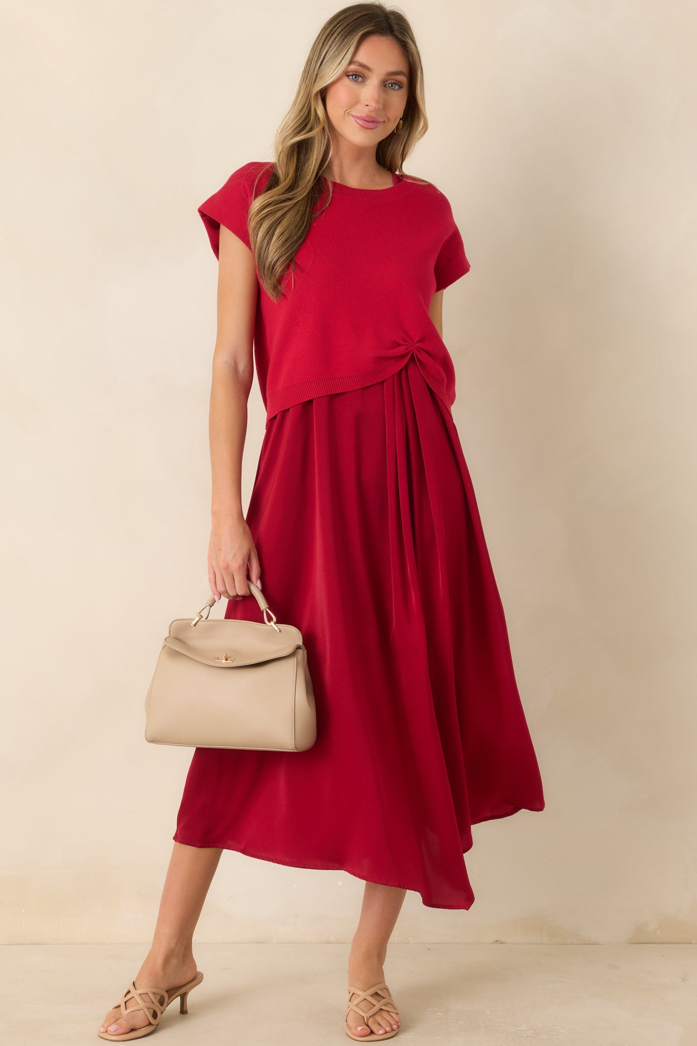 All Pulled Together Red Knit Sweater
