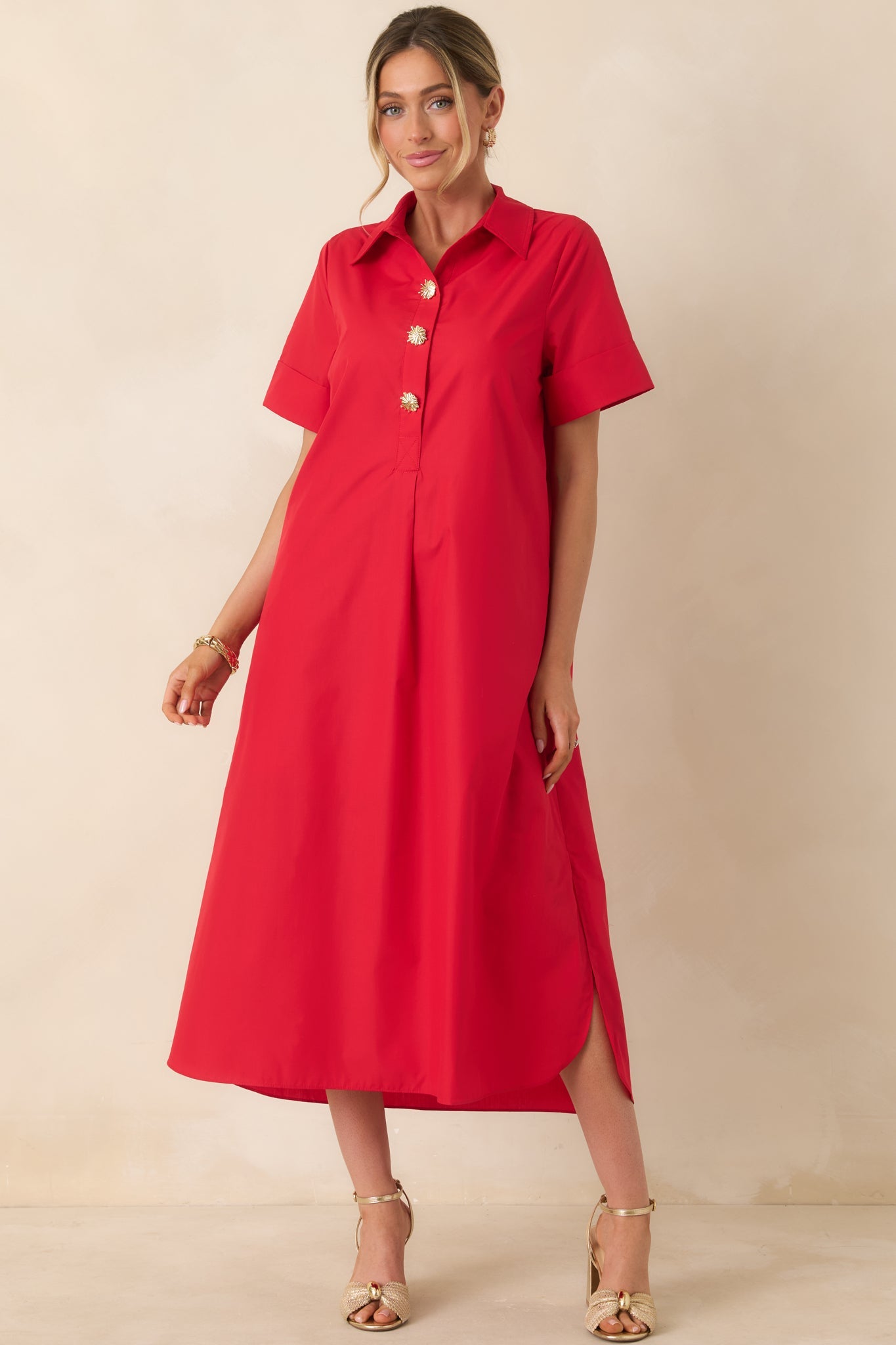 Read The Signs Red Short Sleeve Maxi Dress