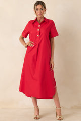 Read The Signs Red Short Sleeve Maxi Dress
