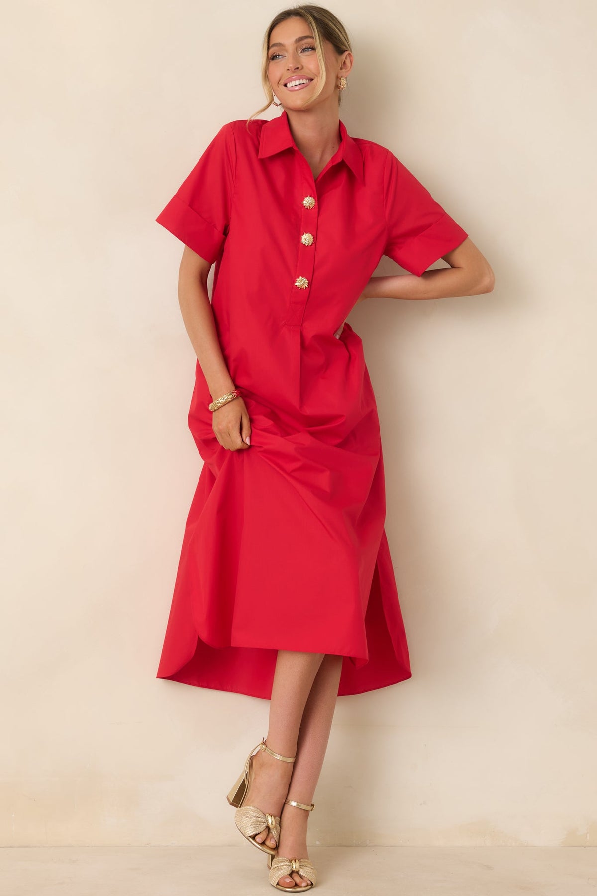 Read The Signs Red Short Sleeve Maxi Dress