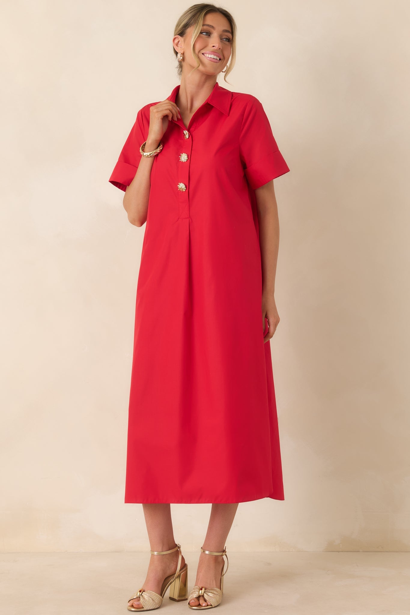Read The Signs Red Short Sleeve Maxi Dress