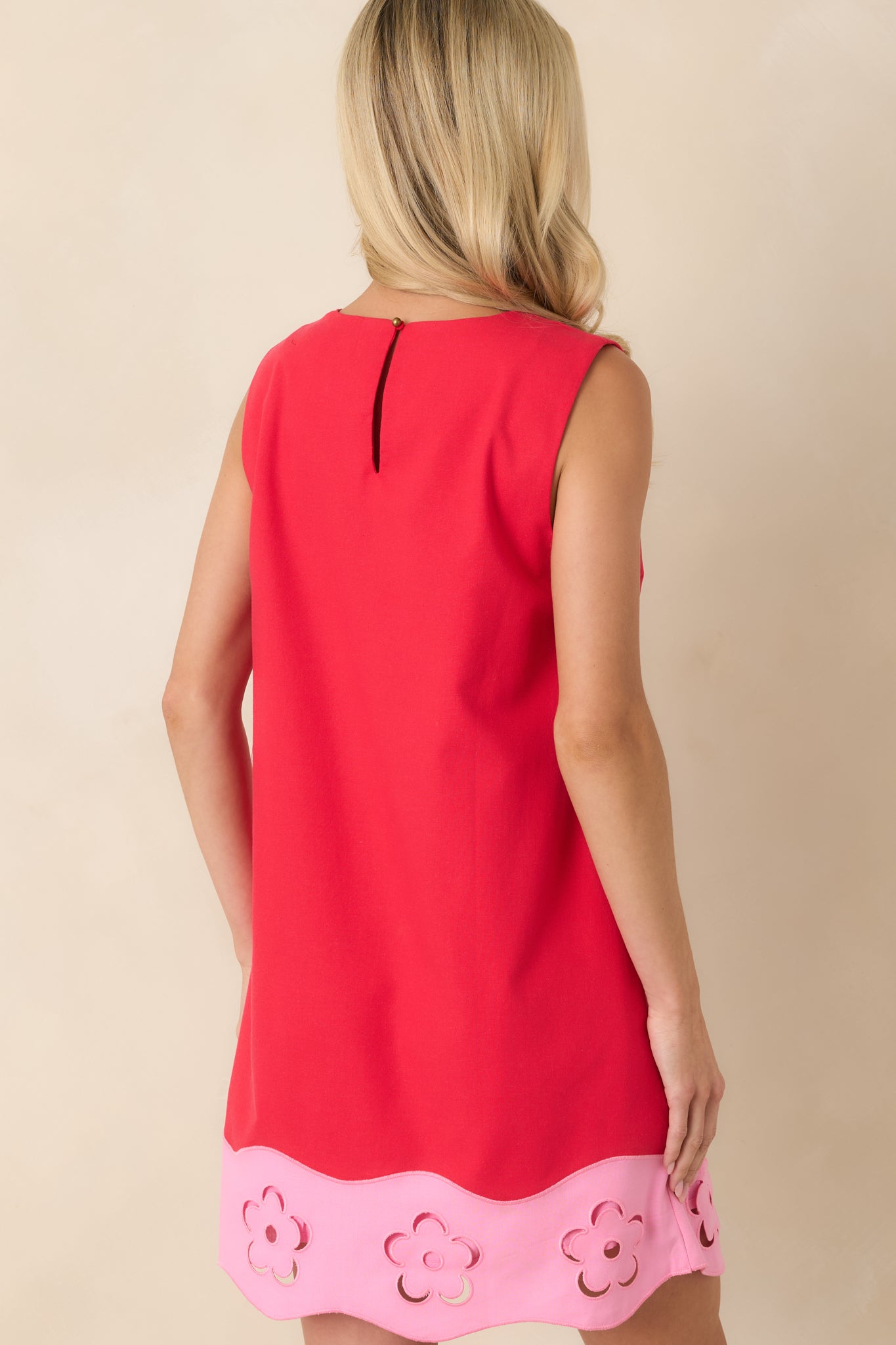 Fresh Cut Flowers Red Floral Detail Sleeveless Mini Dress