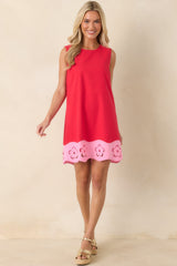 Fresh Cut Flowers Red Floral Detail Sleeveless Mini Dress