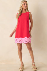 Fresh Cut Flowers Red Floral Detail Sleeveless Mini Dress