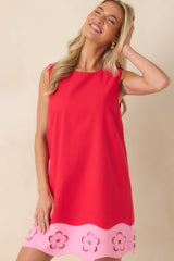 Fresh Cut Flowers Red Floral Detail Sleeveless Mini Dress