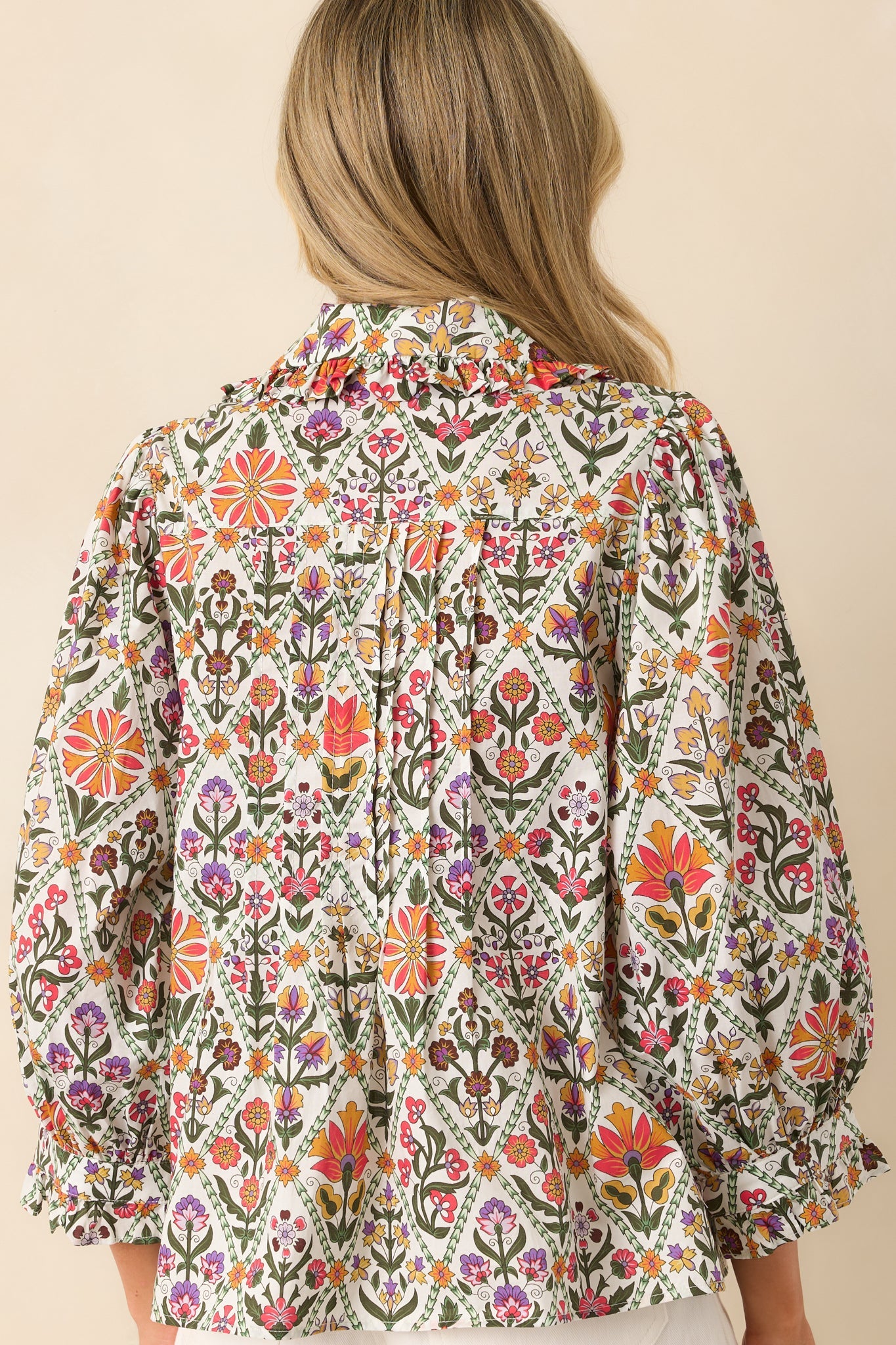 Seems Like It Red Multi Print Cotton Button Front Top