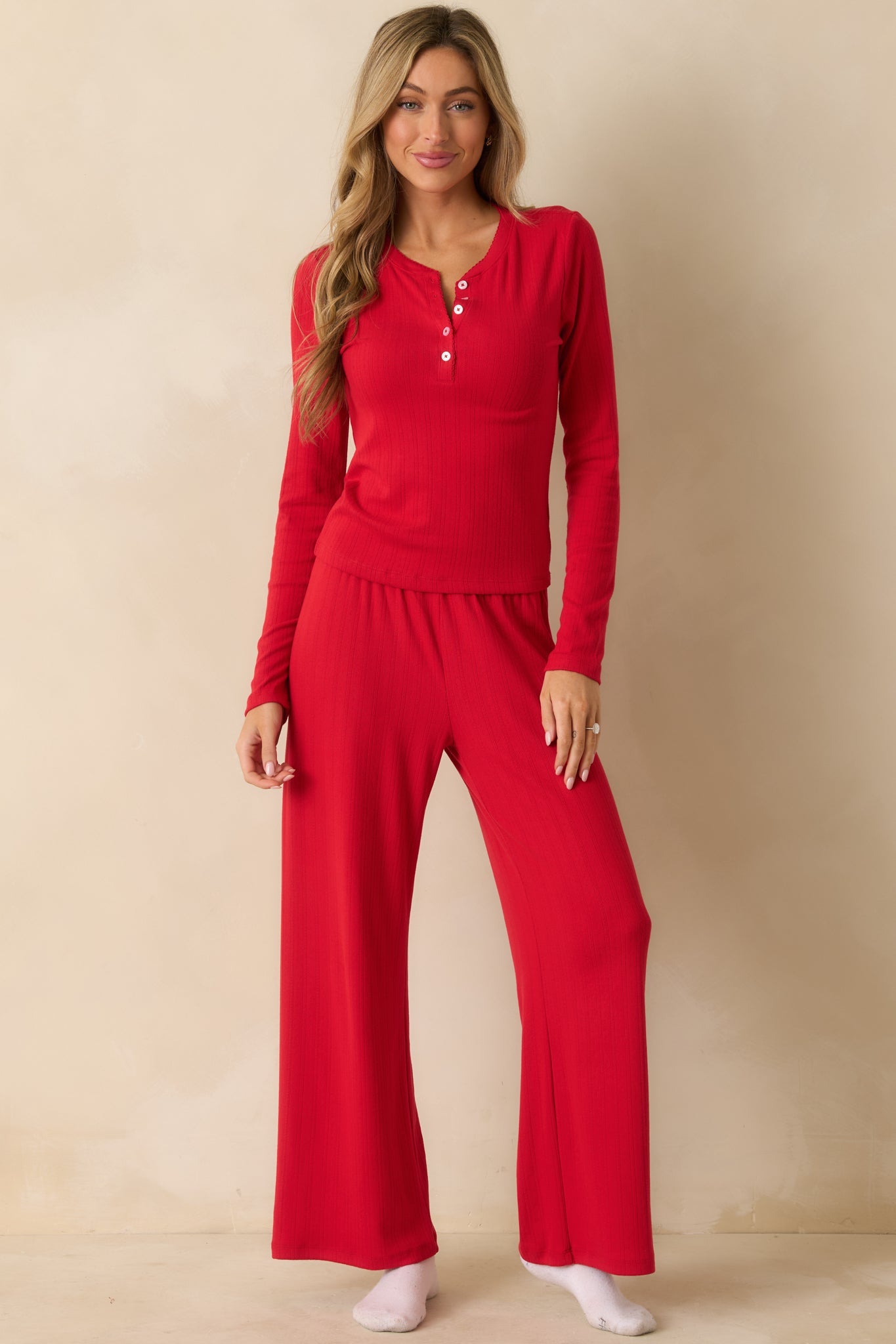 Z Supply Festive Red Luxe Pointelle Pants
