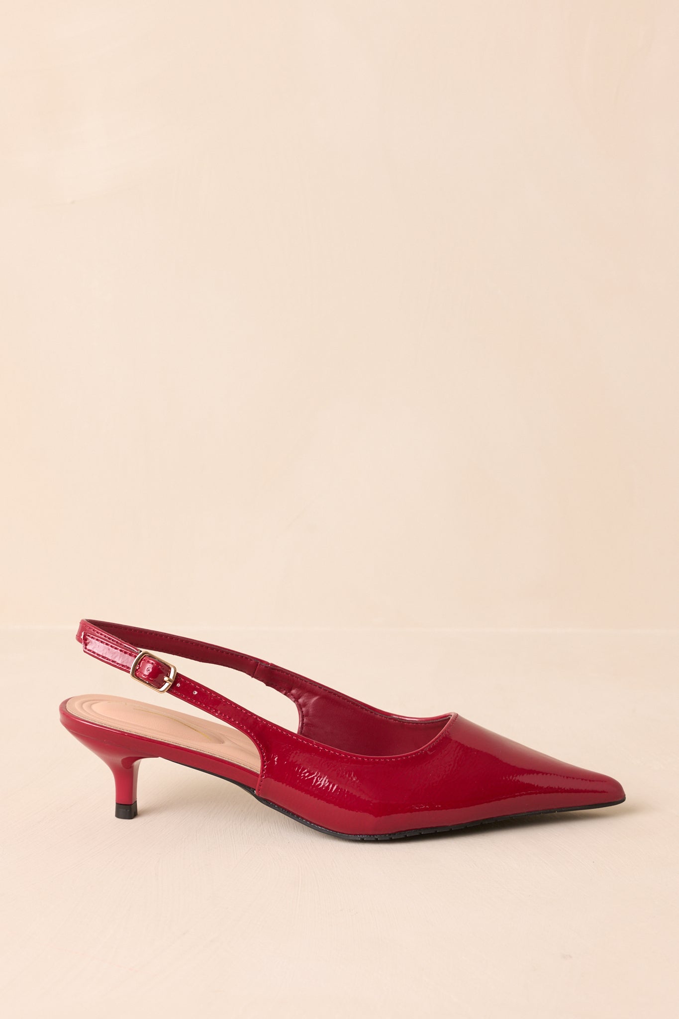 Meant To Be Me Red Patent Pointed-Toe Slingback Kitten Heels