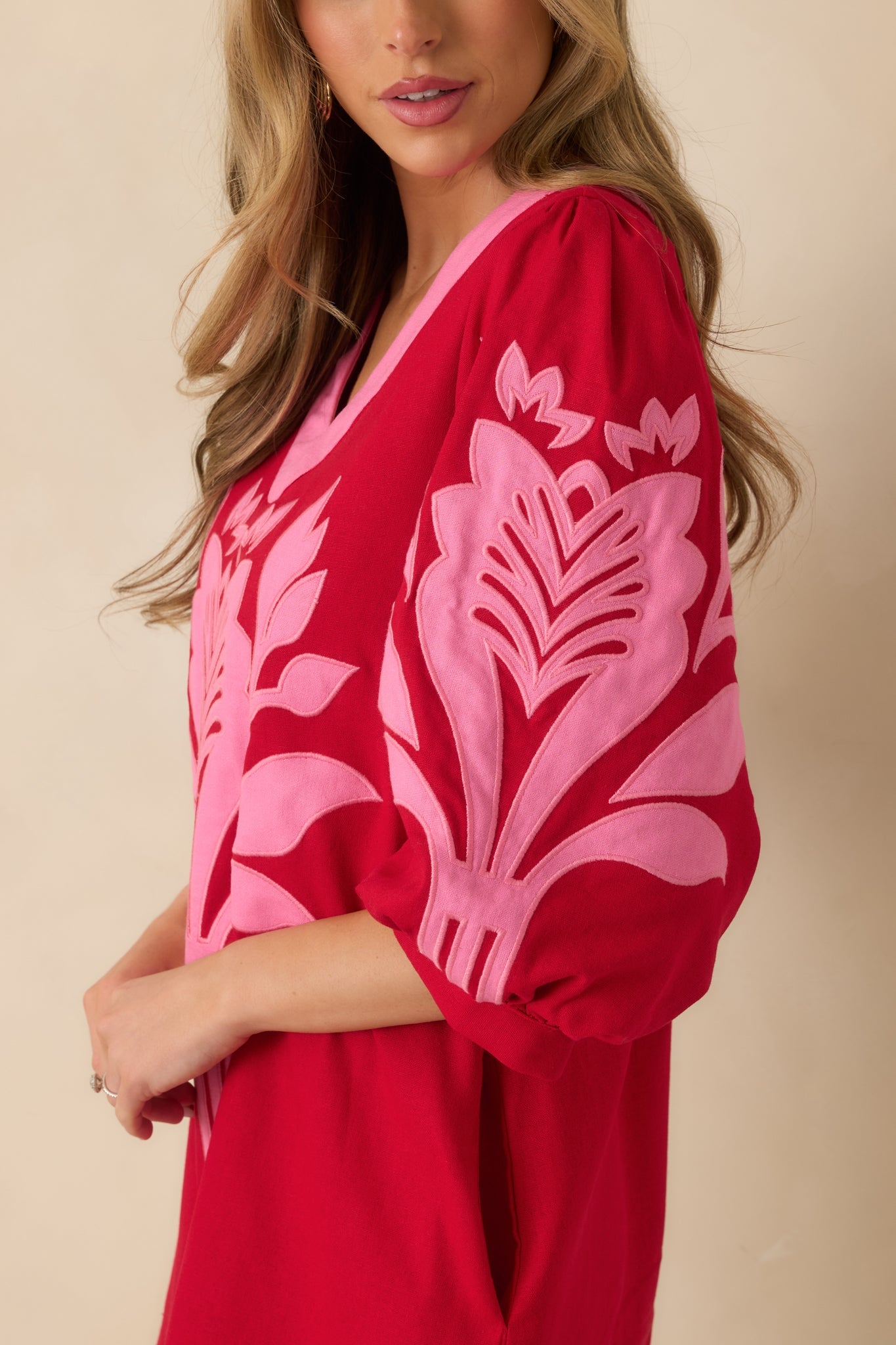 Loving Every Minute Red & Pink Contrast V-Neck Mini Dress