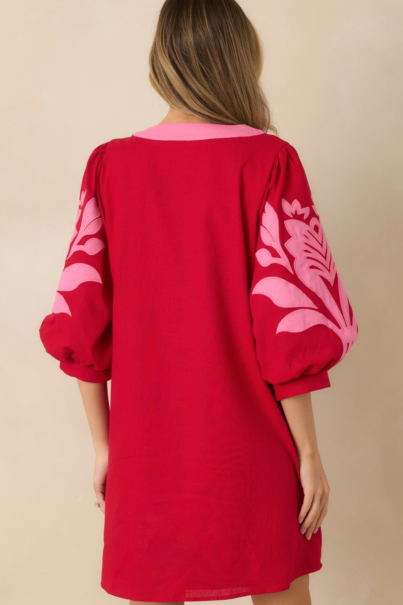 Loving Every Minute Red & Pink Contrast V-Neck Mini Dress