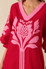 Loving Every Minute Red & Pink Contrast V-Neck Mini Dress