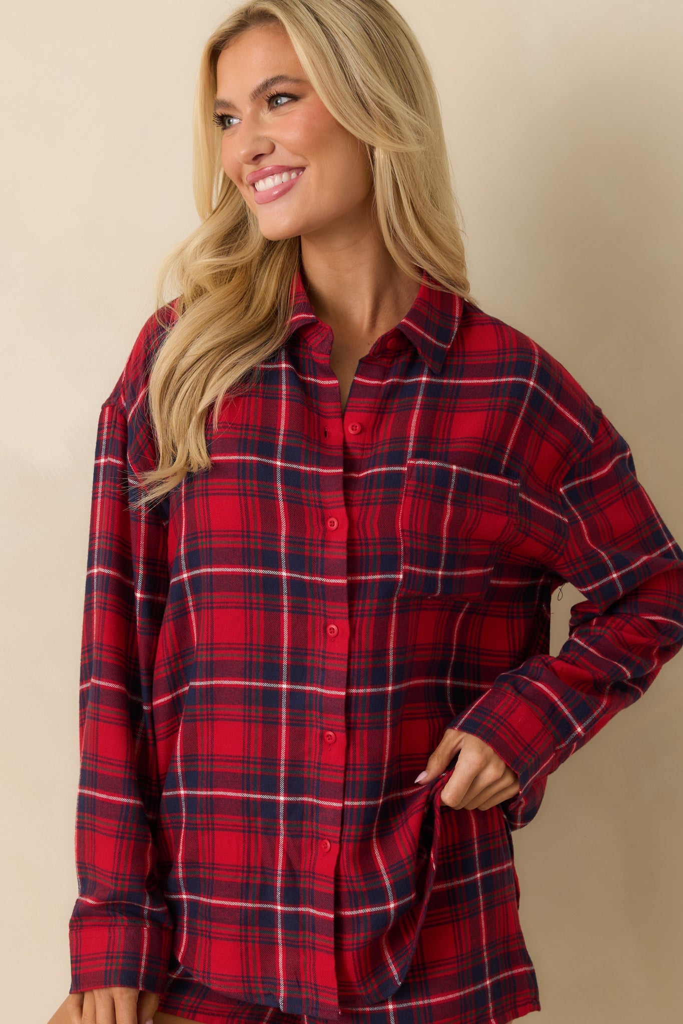 Z Supply Haute Red River Plaid Button Up Flannel Top