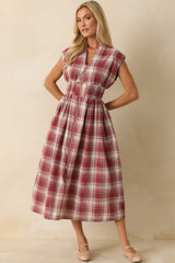 The Evette Red Tartan Plaid Cotton Zip Front Midi Dress