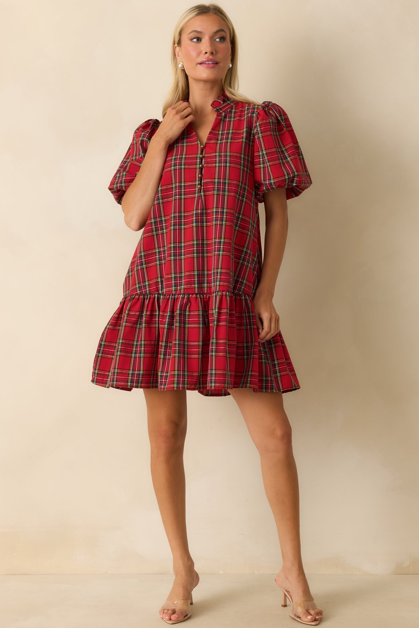 Wrapped in Cheer Red Plaid Mini Dress