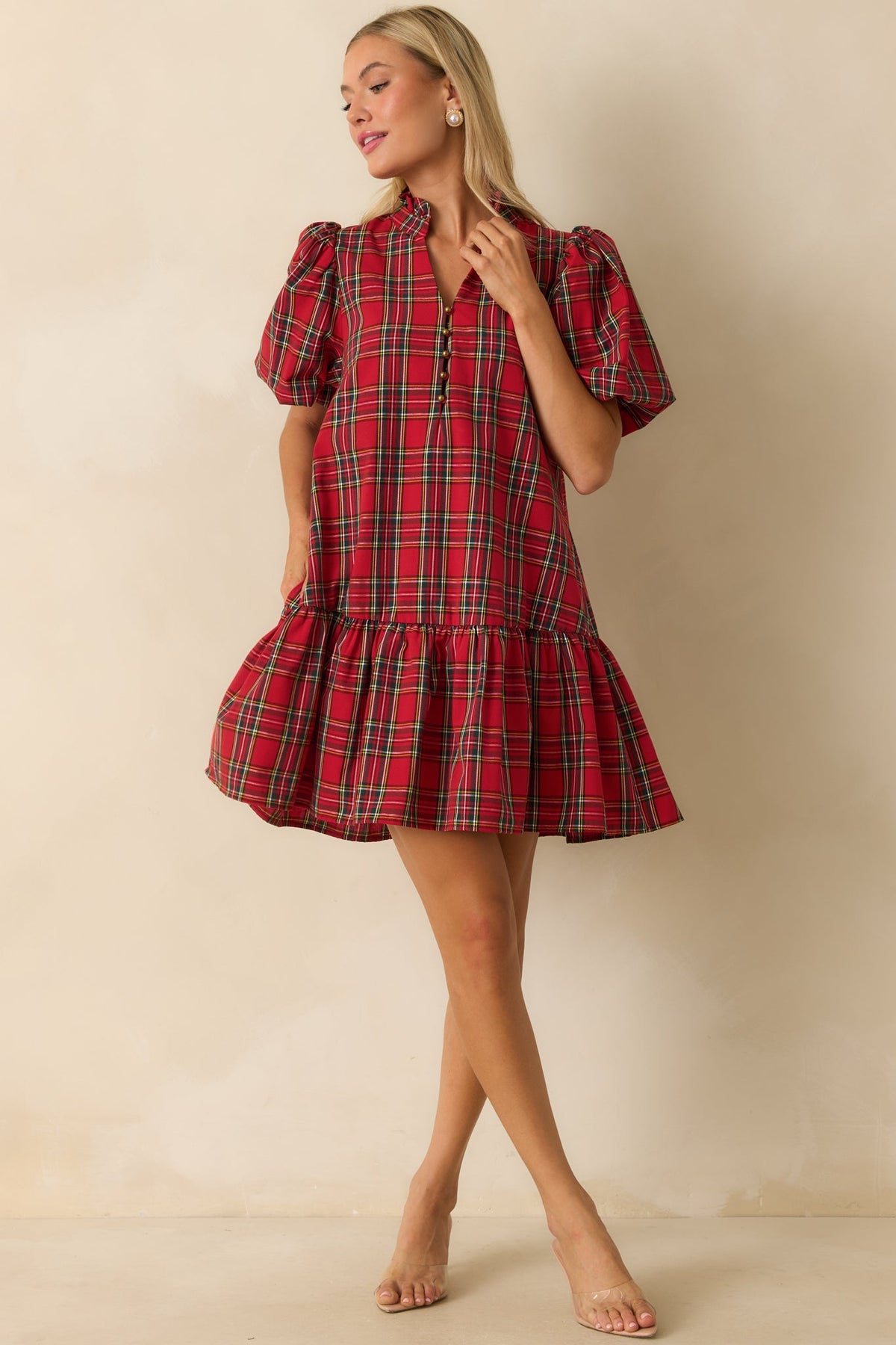 Wrapped in Cheer Red Plaid Mini Dress