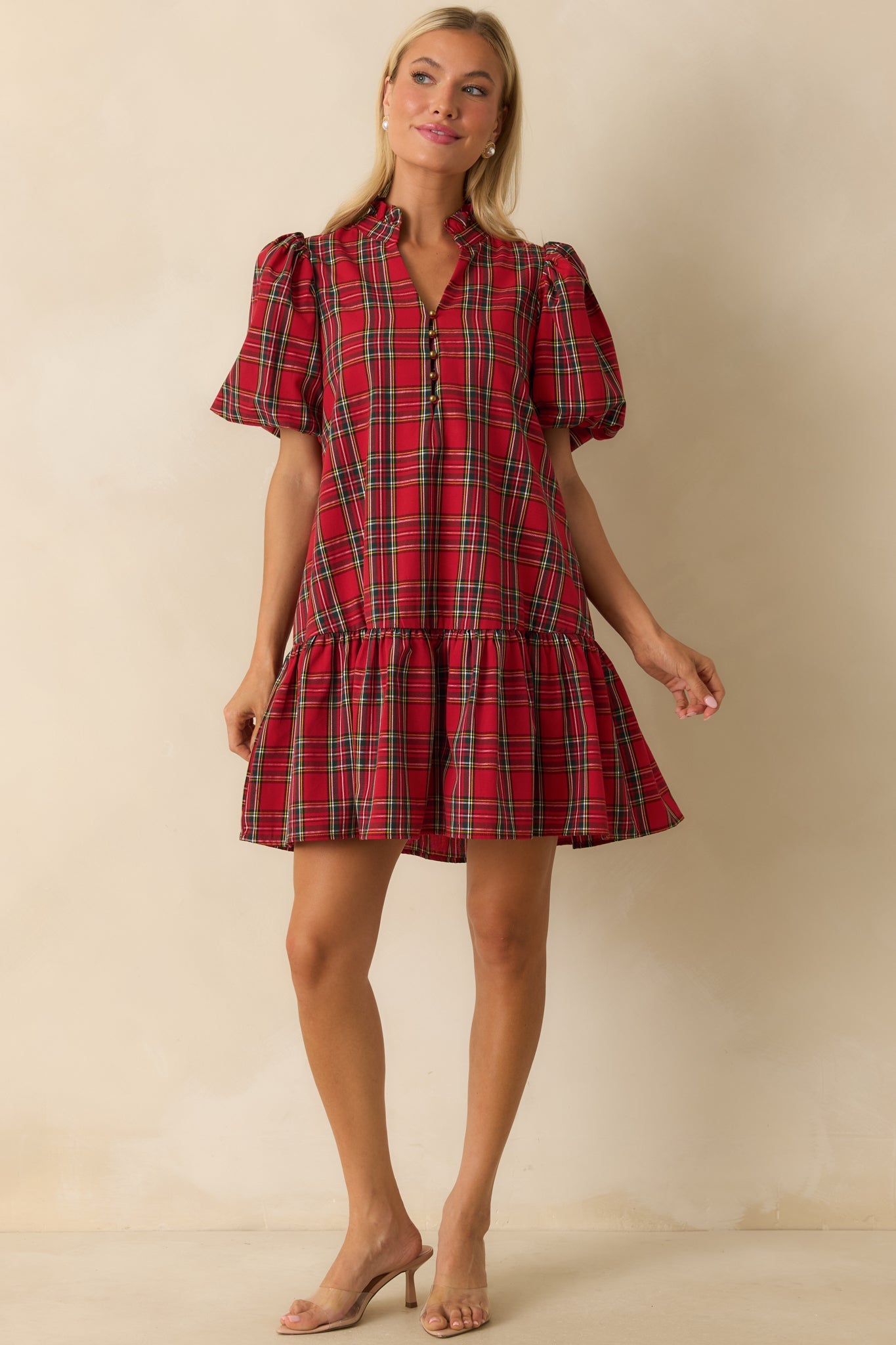 Wrapped in Cheer Red Plaid Mini Dress