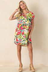 Tropic Like It's Hot Red Multi Parrot Print Shift Mini Dress